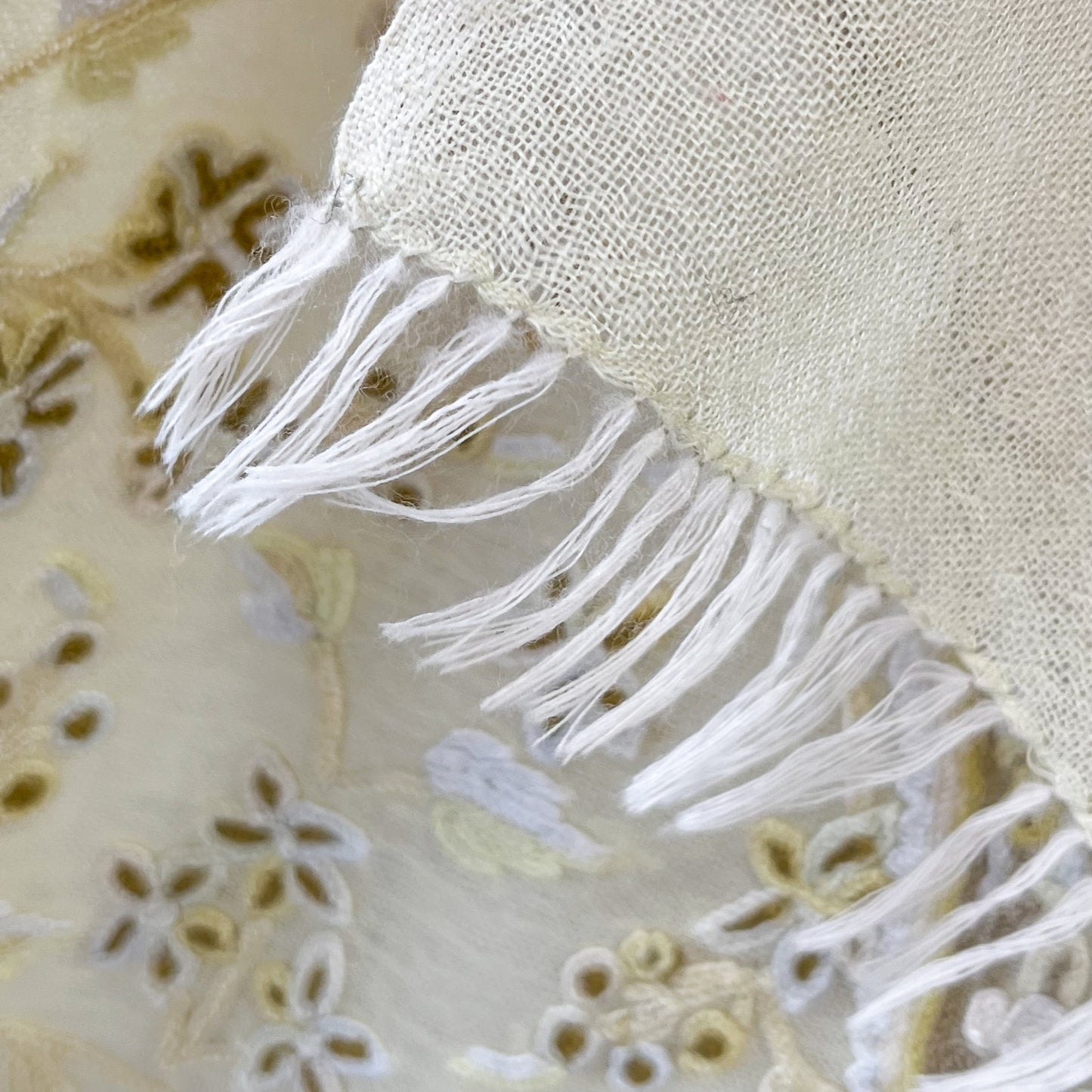 Flower&Paisley 薄手ウール&シルク アリー手刺繍ストール(ライトイエロー)
