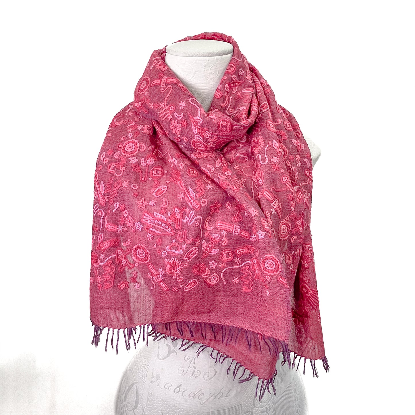 SPACE ODYSSEY ウール&シルク 手刺繍ストール (フューシャピンク)