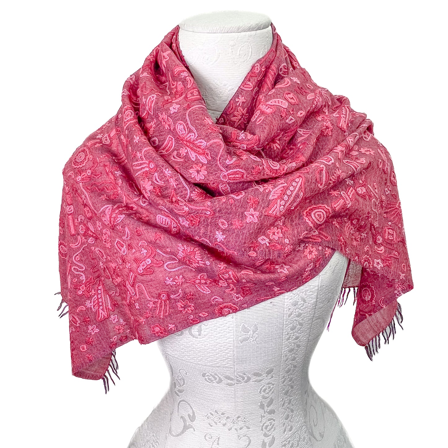 SPACE ODYSSEY ウール&シルク 手刺繍ストール (フューシャピンク)