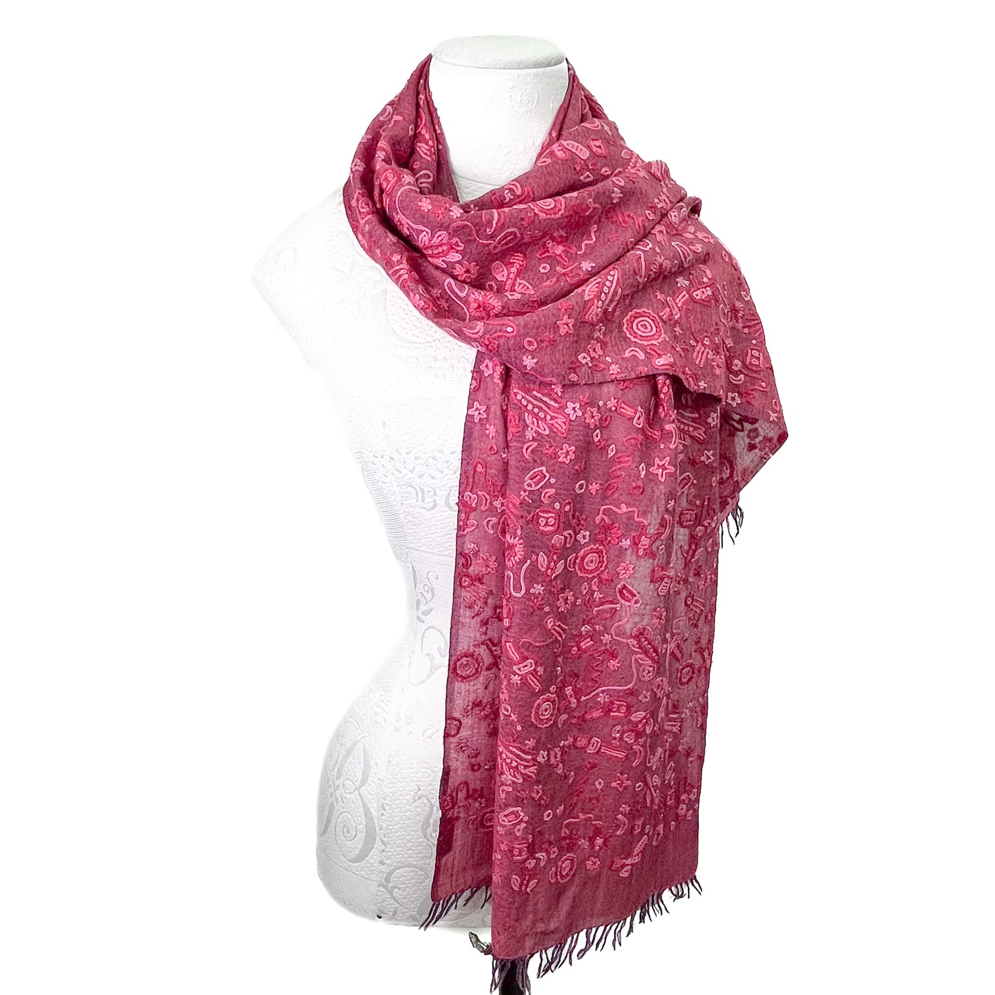 SPACE ODYSSEY ウール&シルク 手刺繍ストール (フューシャピンク)