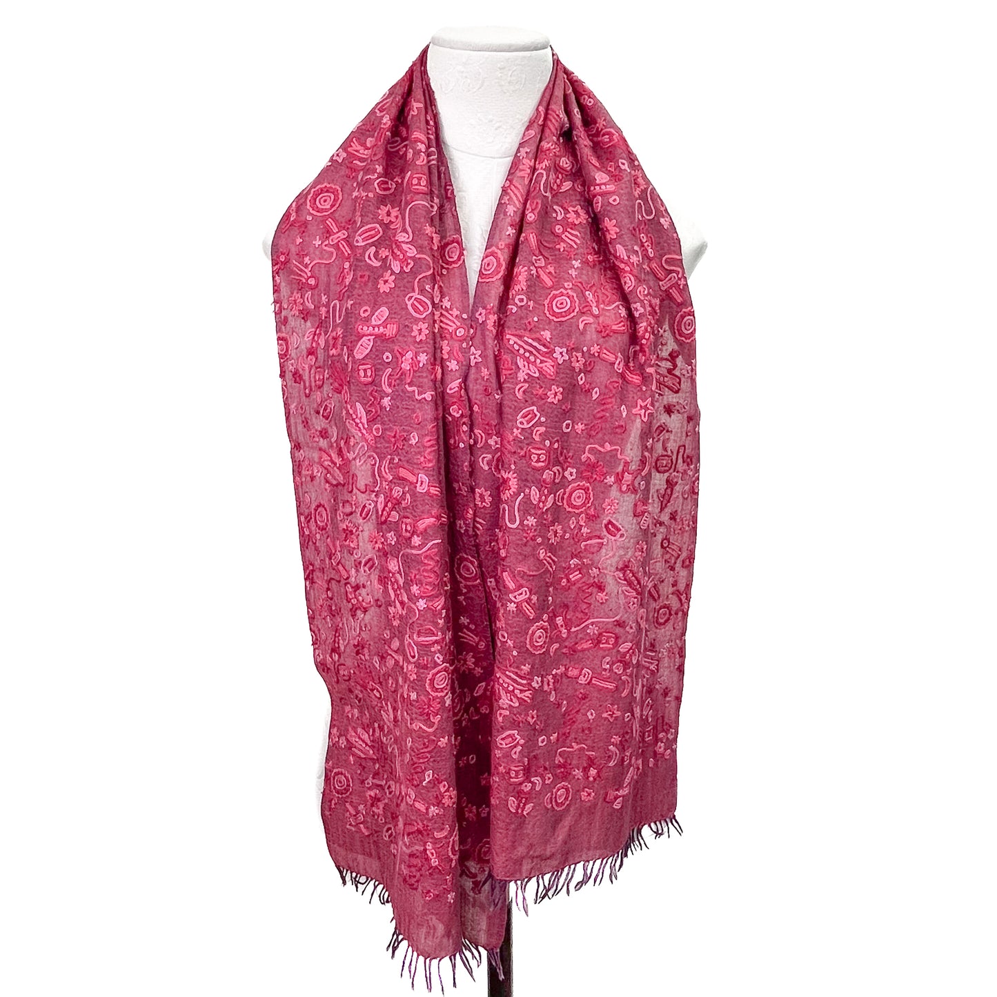 SPACE ODYSSEY ウール&シルク 手刺繍ストール (フューシャピンク)