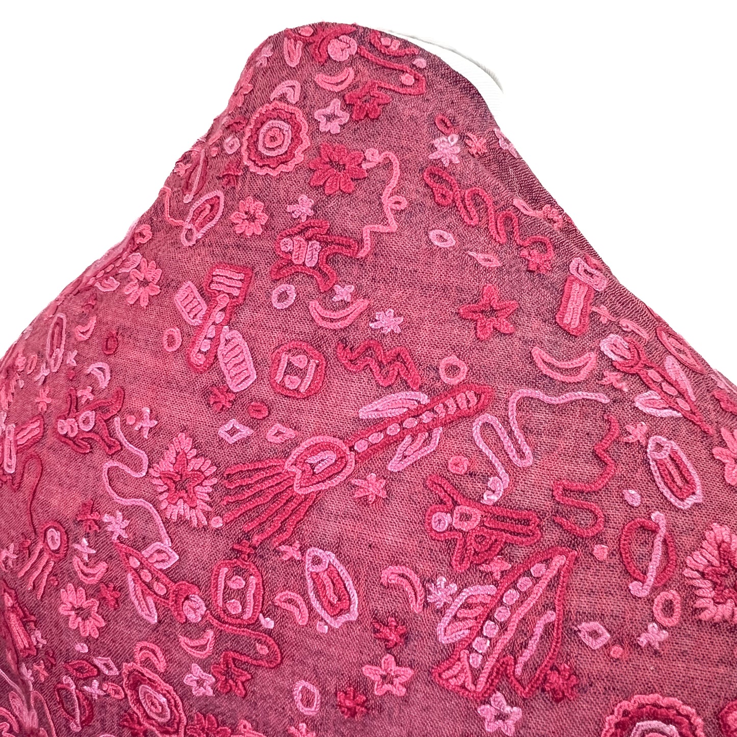 SPACE ODYSSEY ウール&シルク 手刺繍ストール (フューシャピンク)