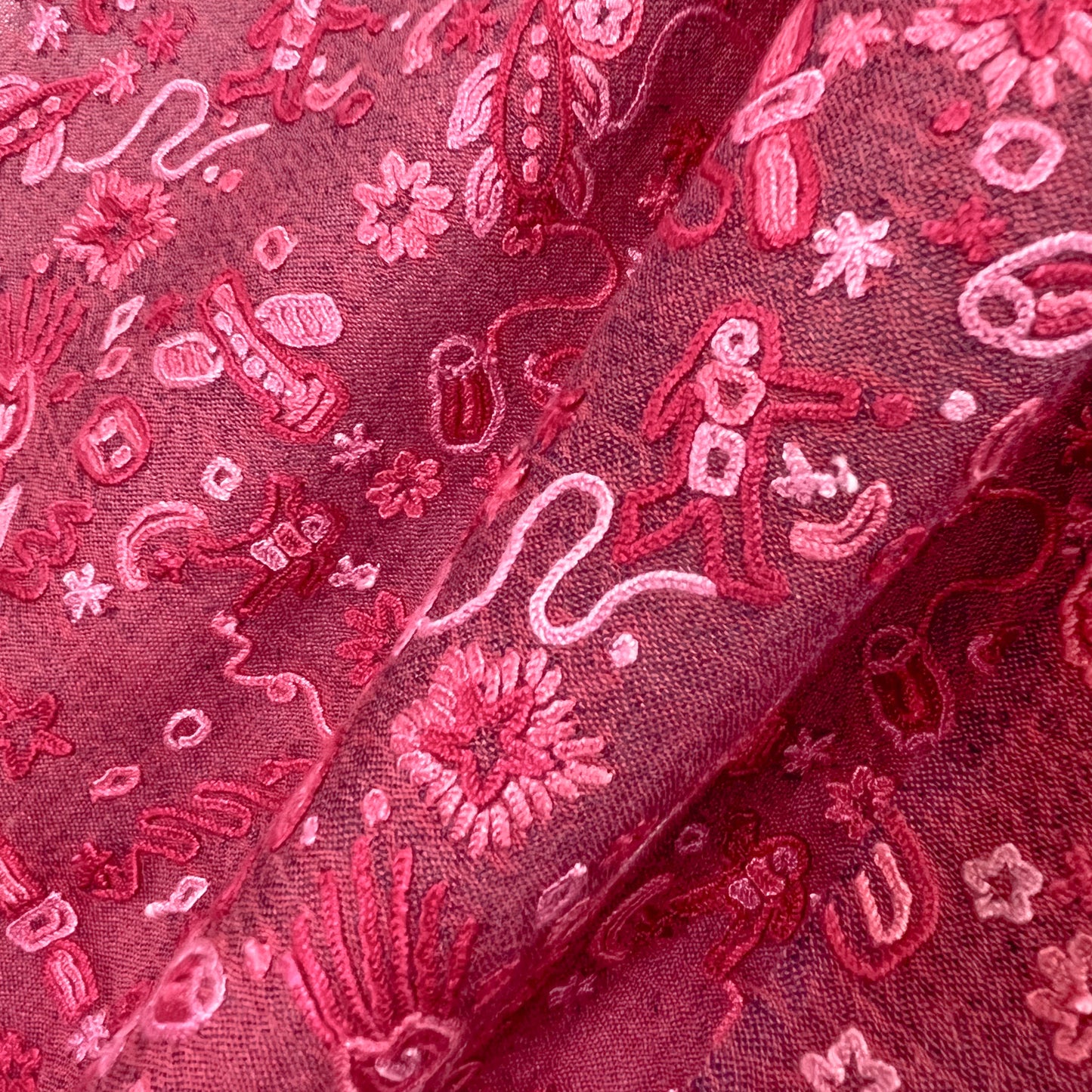 SPACE ODYSSEY ウール&シルク 手刺繍ストール (フューシャピンク)