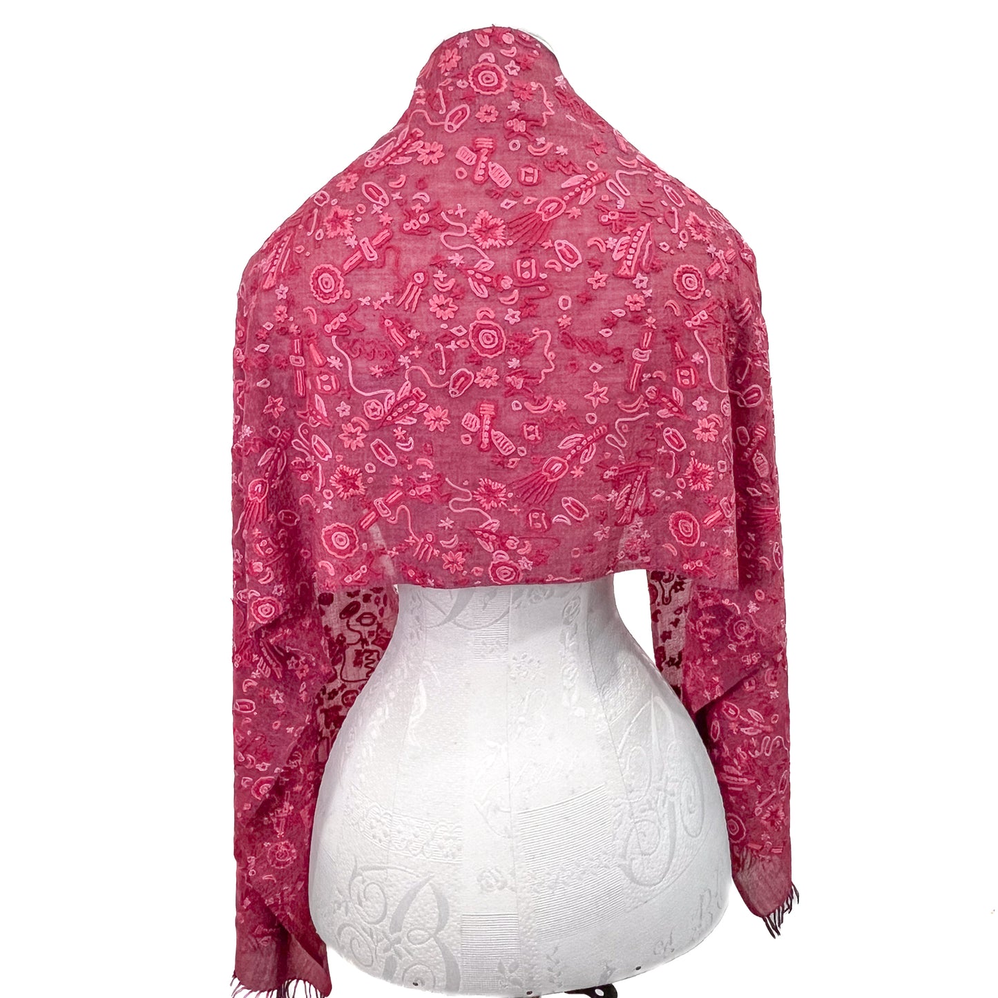 SPACE ODYSSEY ウール&シルク 手刺繍ストール (フューシャピンク)