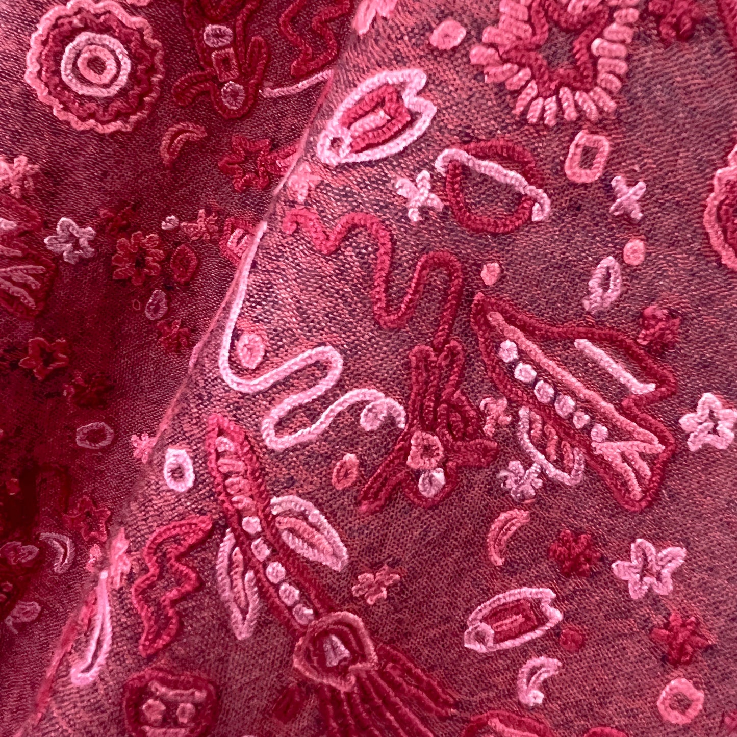 SPACE ODYSSEY ウール&シルク 手刺繍ストール (フューシャピンク)