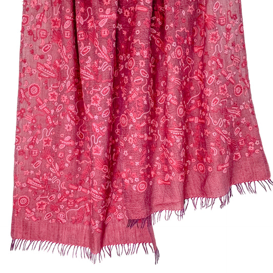 SPACE ODYSSEY ウール&シルク 手刺繍ストール (フューシャピンク)