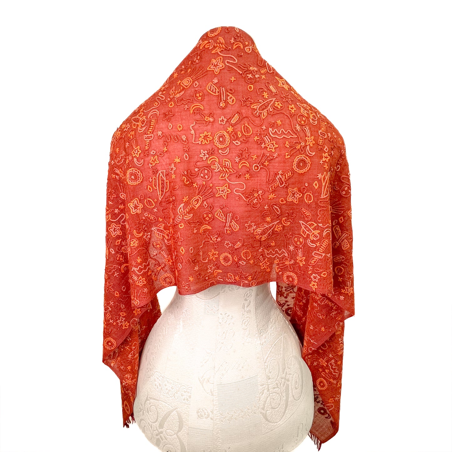 SPACE ODYSSEY ウール&シルク 手刺繍ストール (オレンジ)