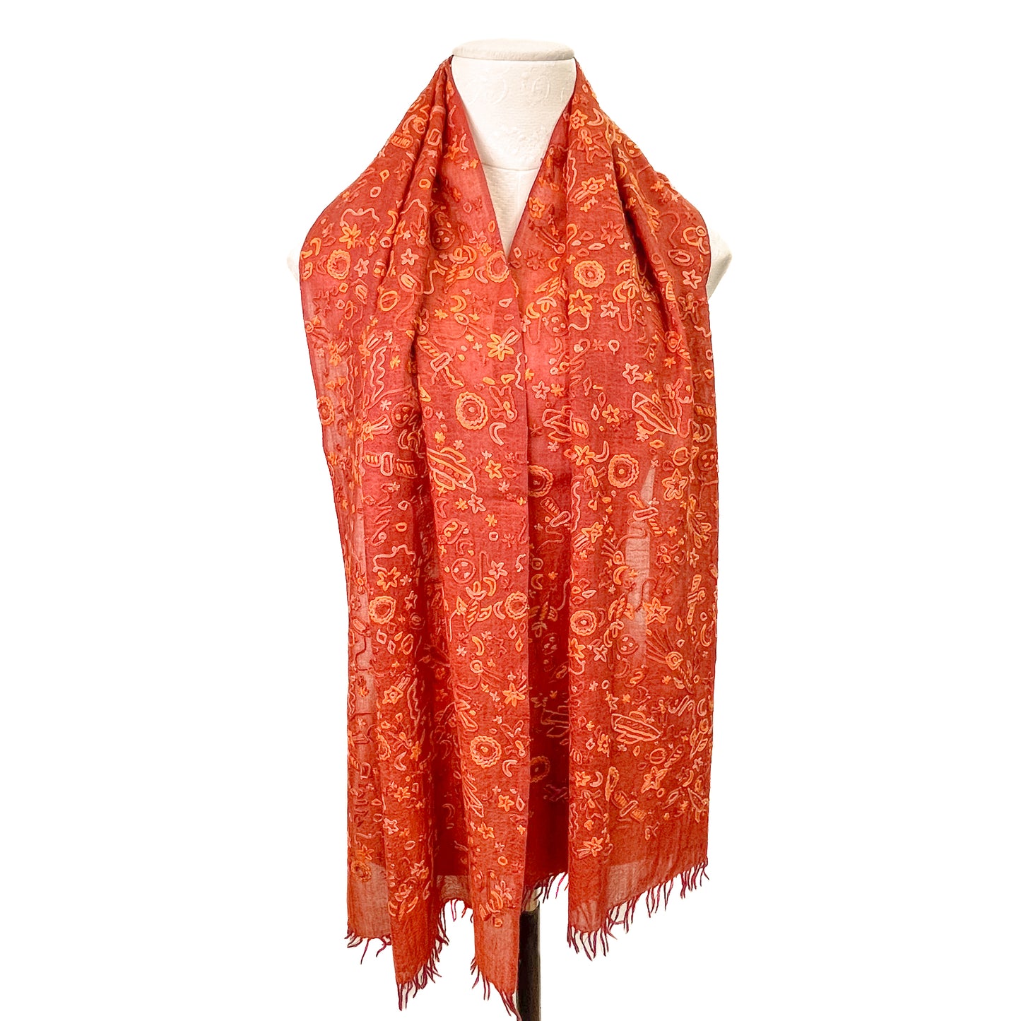 SPACE ODYSSEY ウール&シルク 手刺繍ストール (オレンジ)