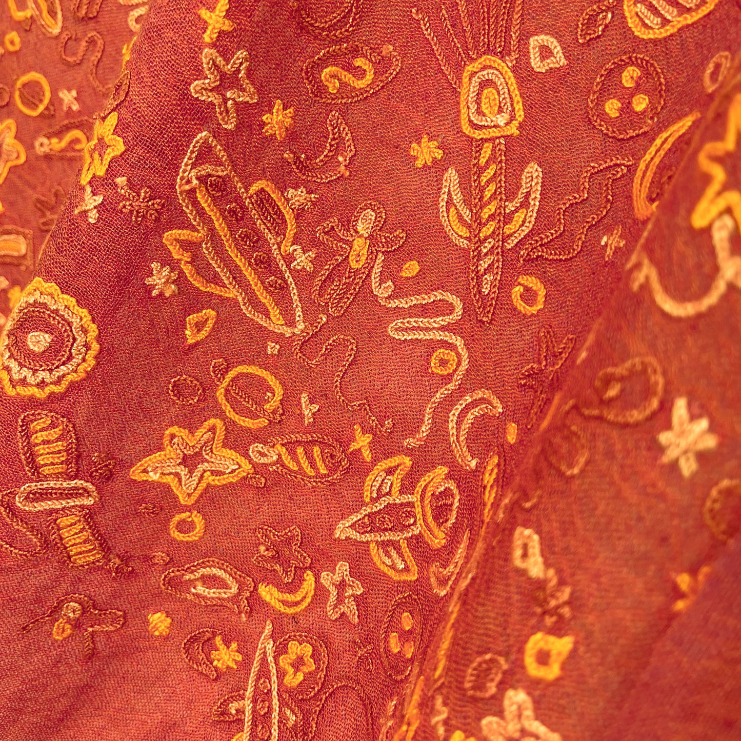 SPACE ODYSSEY ウール&シルク 手刺繍ストール (オレンジ)