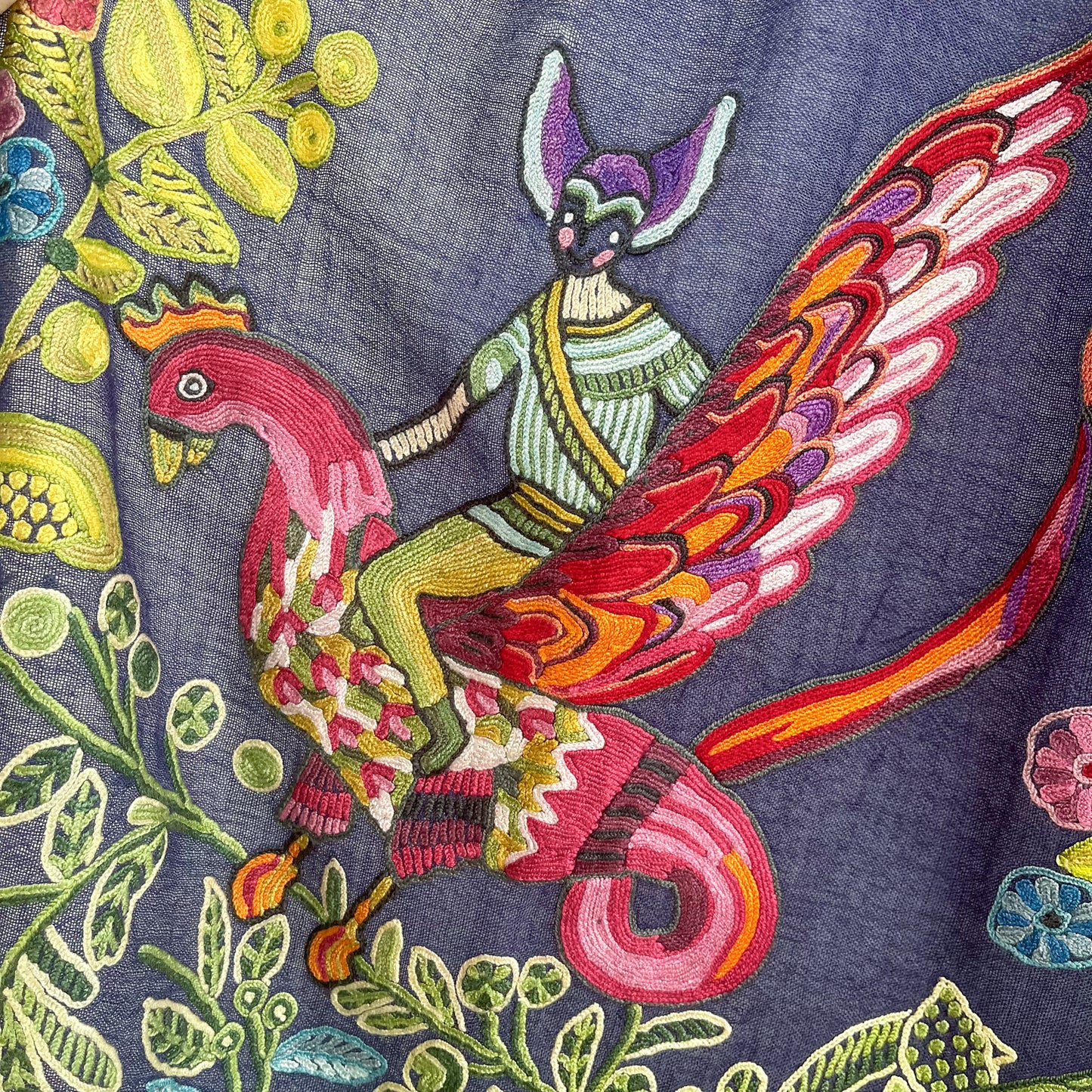 アバターモチーフ ウール&シルク アリー手刺繍ストール (ネイビー)