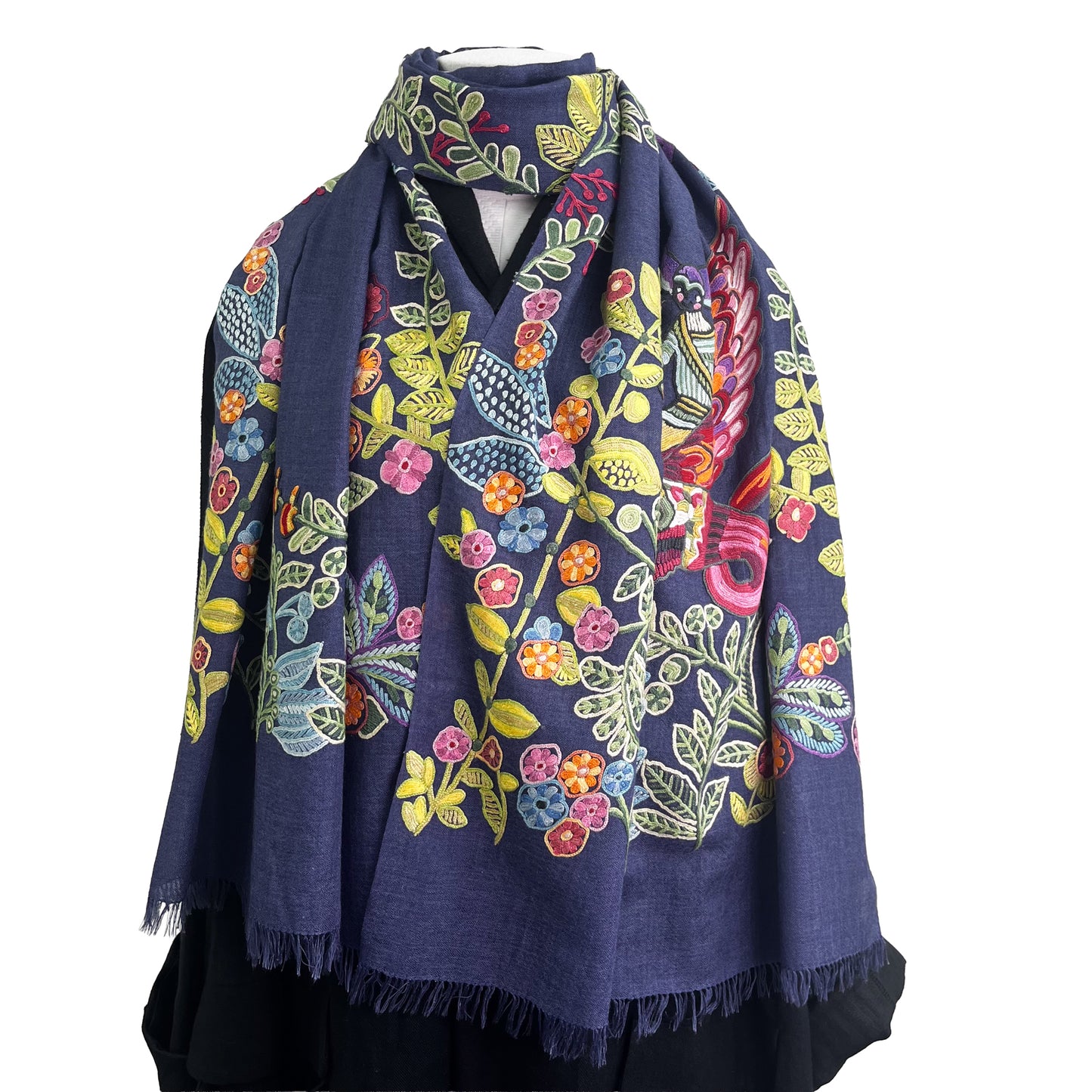 アバターモチーフ ウール&シルク アリー手刺繍ストール (ネイビー)