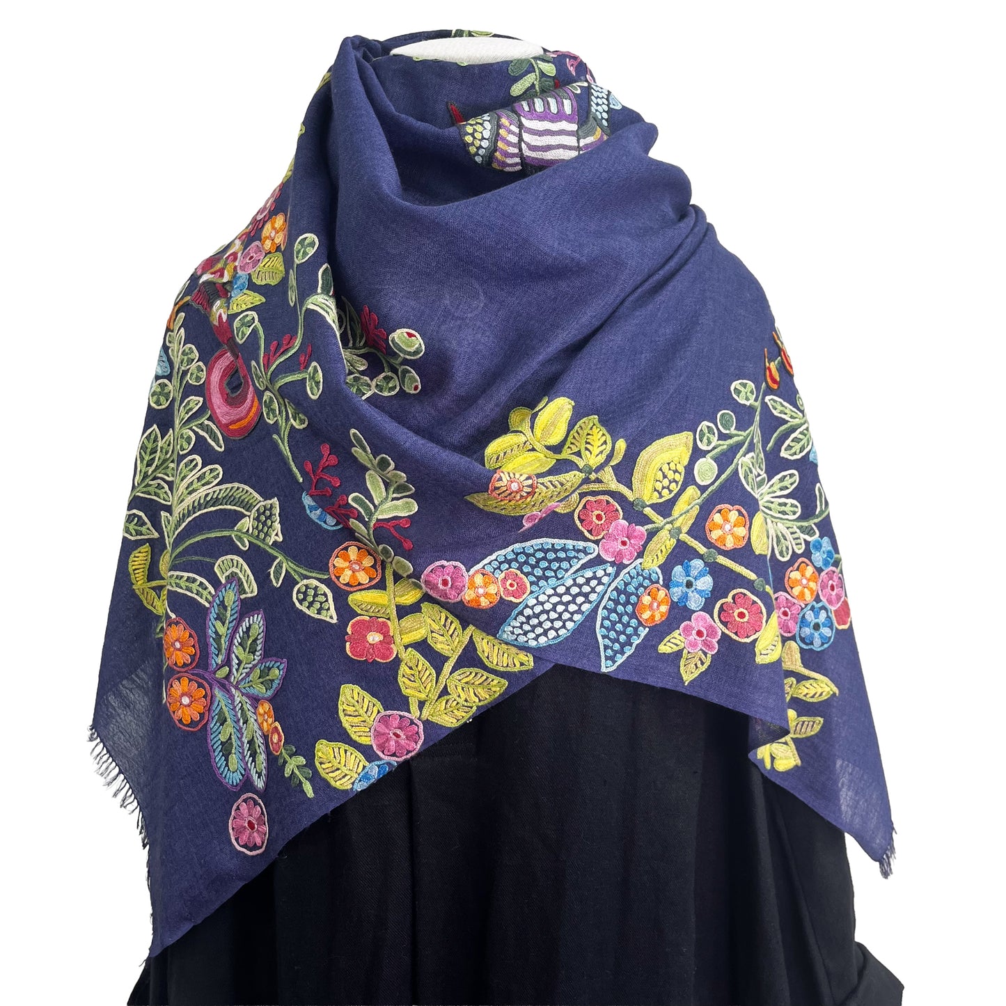 アバターモチーフ ウール&シルク アリー手刺繍ストール (ネイビー)