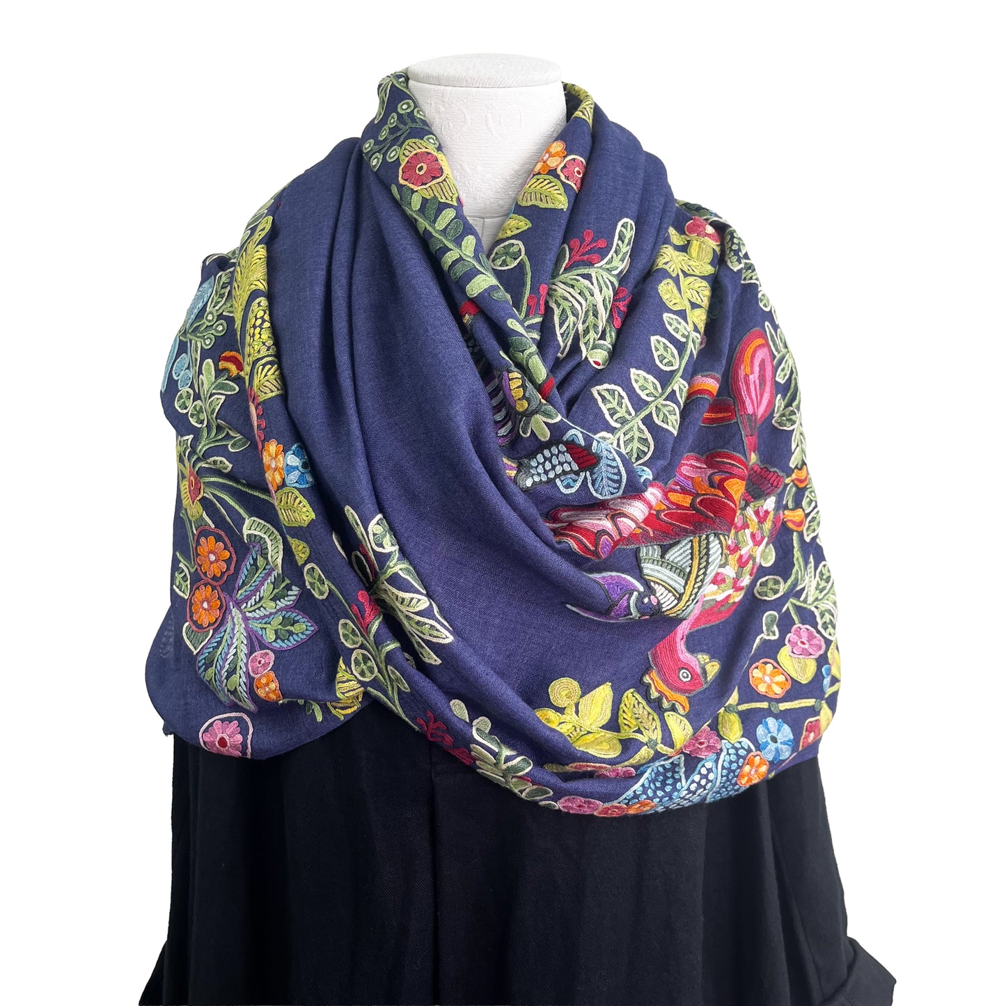 アバターモチーフ ウール&シルク アリー手刺繍ストール (ネイビー)