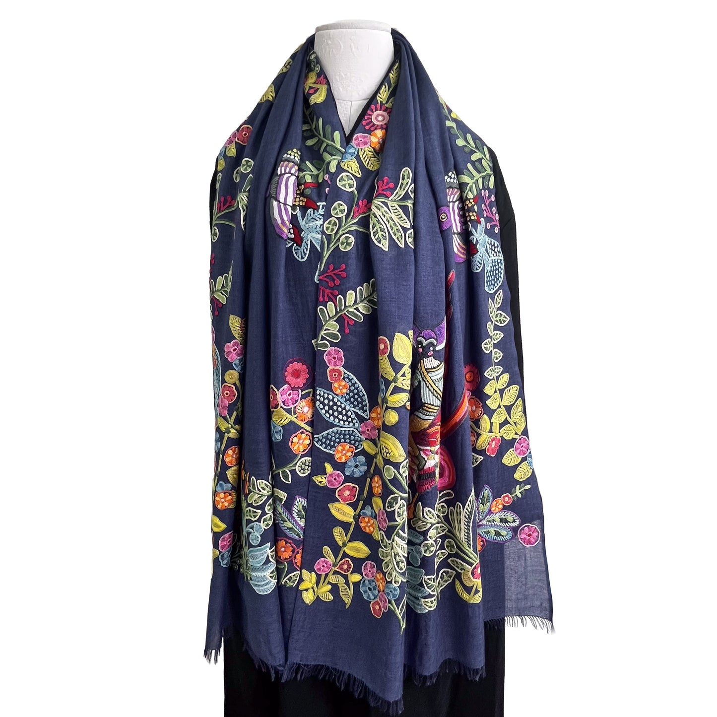 アバターモチーフ ウール&シルク アリー手刺繍ストール (ネイビー)