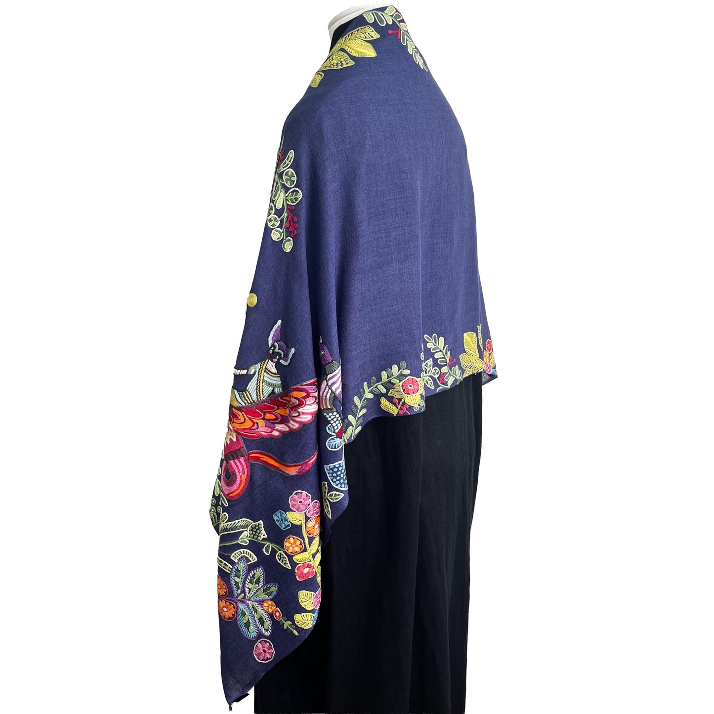 アバターモチーフ ウール&シルク アリー手刺繍ストール (ネイビー)