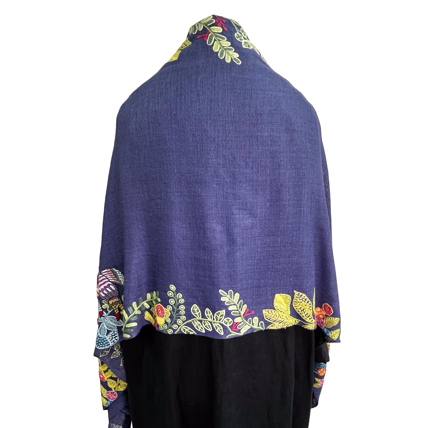 アバターモチーフ ウール&シルク アリー手刺繍ストール (ネイビー)