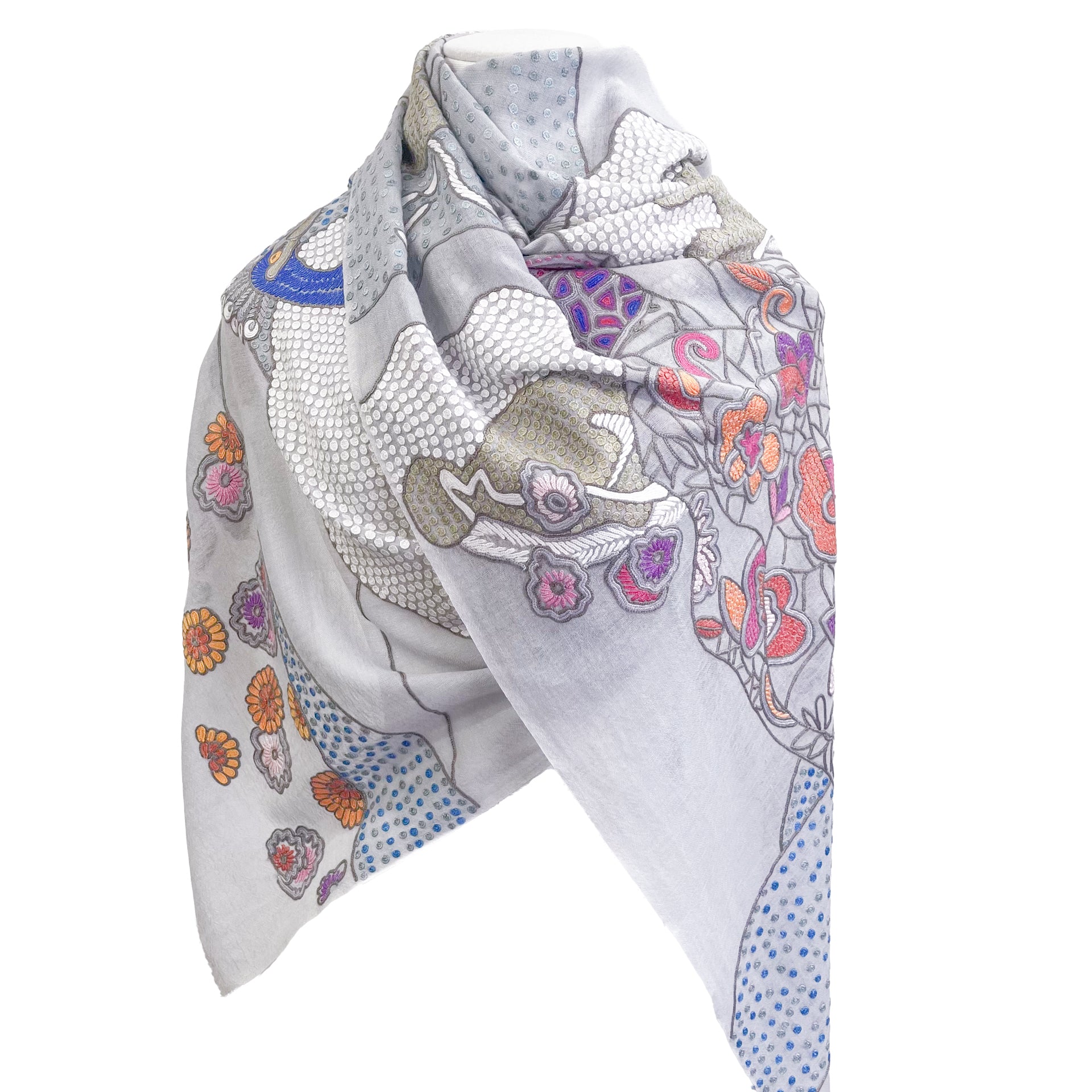 薄手ウール&シルク アリー手刺繍ストール (グレー) – TARA BLANCA ONLINE