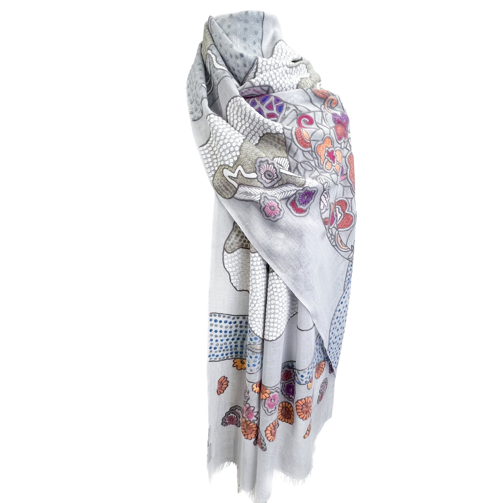 薄手ウール&シルク アリー手刺繍ストール (グレー) – TARA BLANCA ONLINE