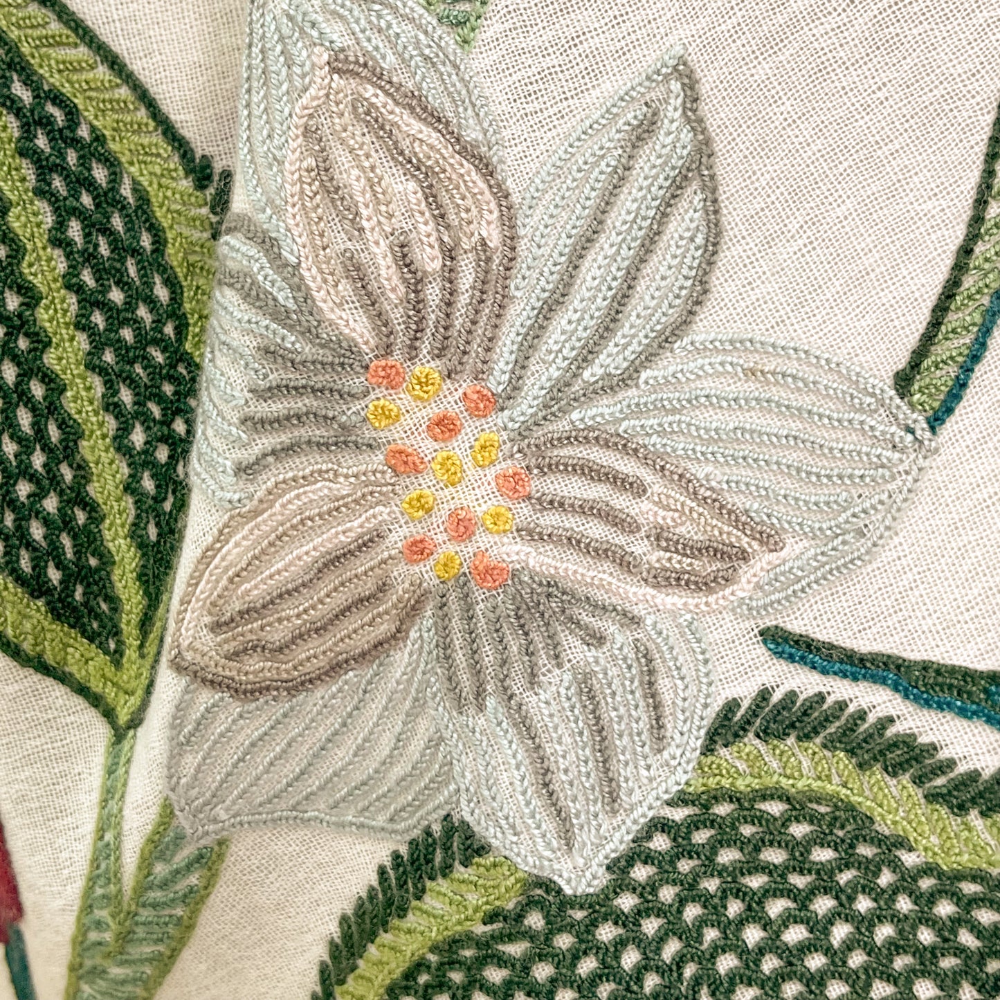 Flower Celebration Wool Ally Hand Embroidered Stole (White/Multi)