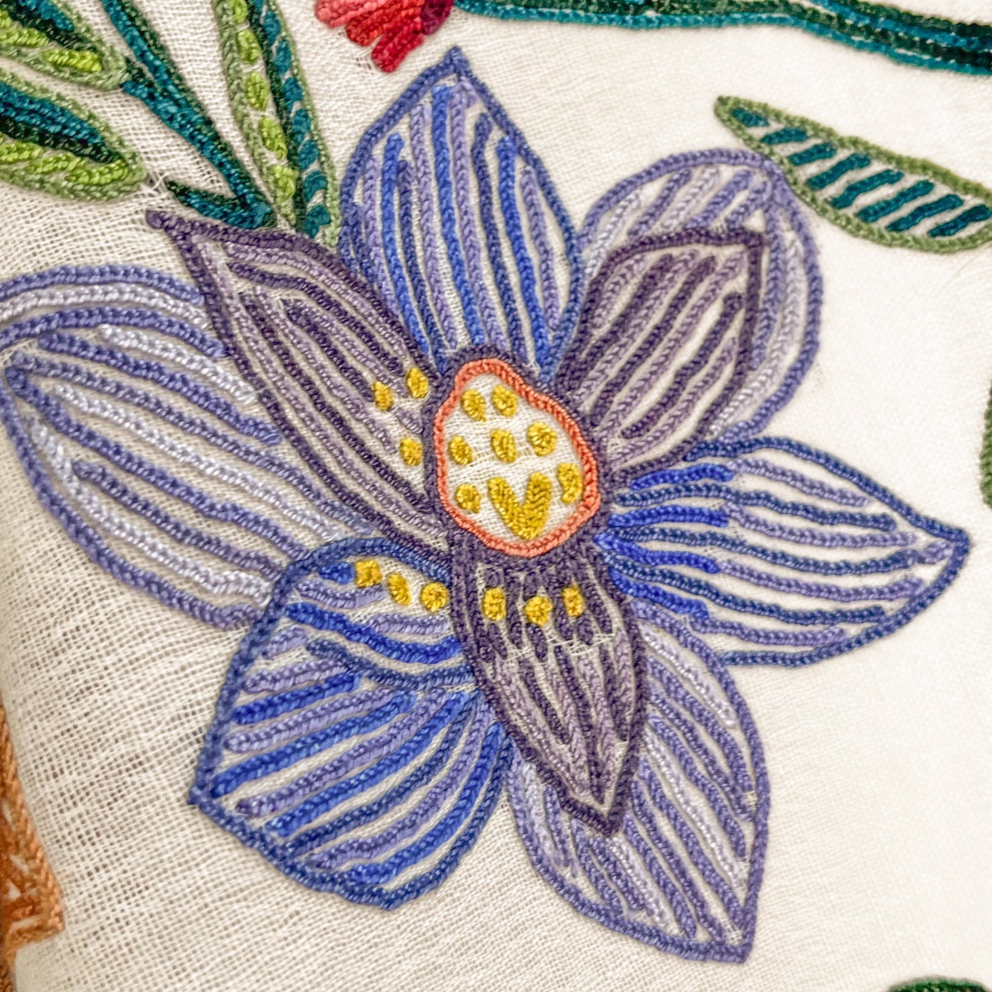 Flower Celebration Wool Ally Hand Embroidered Stole (White/Multi)