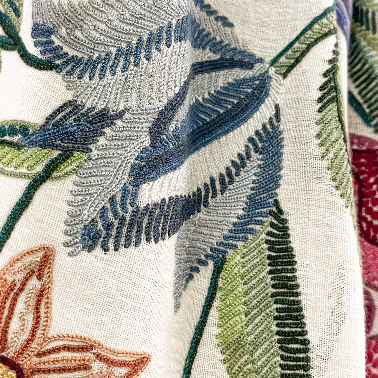 Flower Celebration Wool Ally Hand Embroidered Stole (White/Multi)