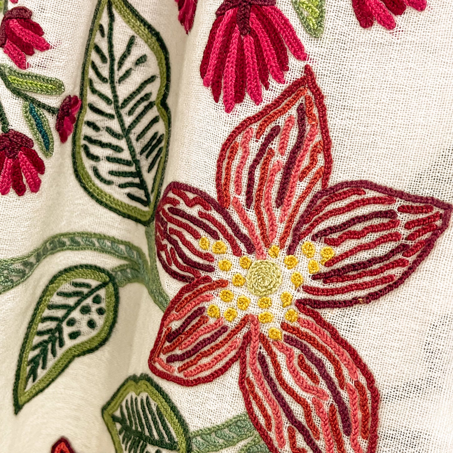 Flower Celebration Wool Ally Hand Embroidered Stole (White/Multi)