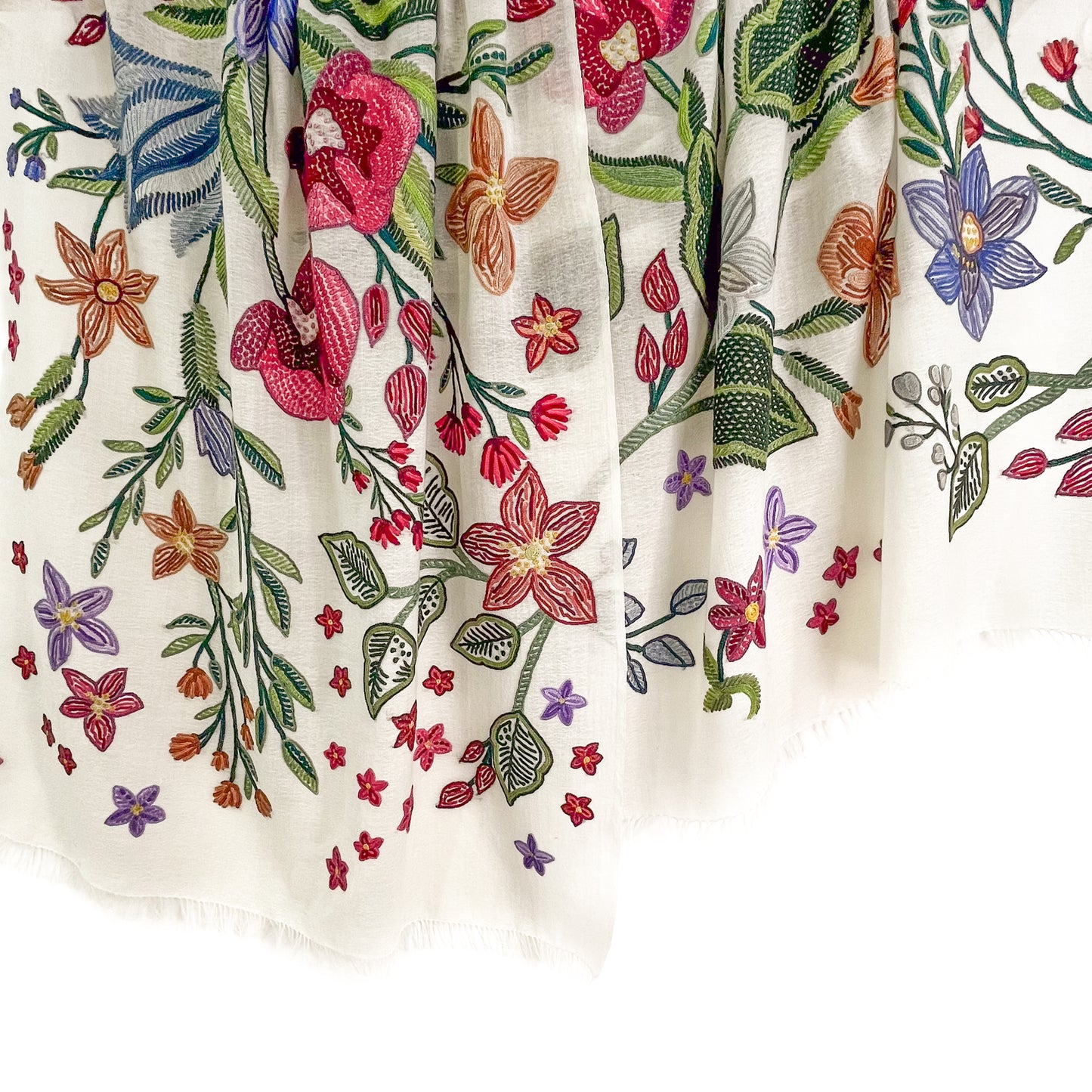 Flower Celebration Wool Ally Hand Embroidered Stole (White/Multi)