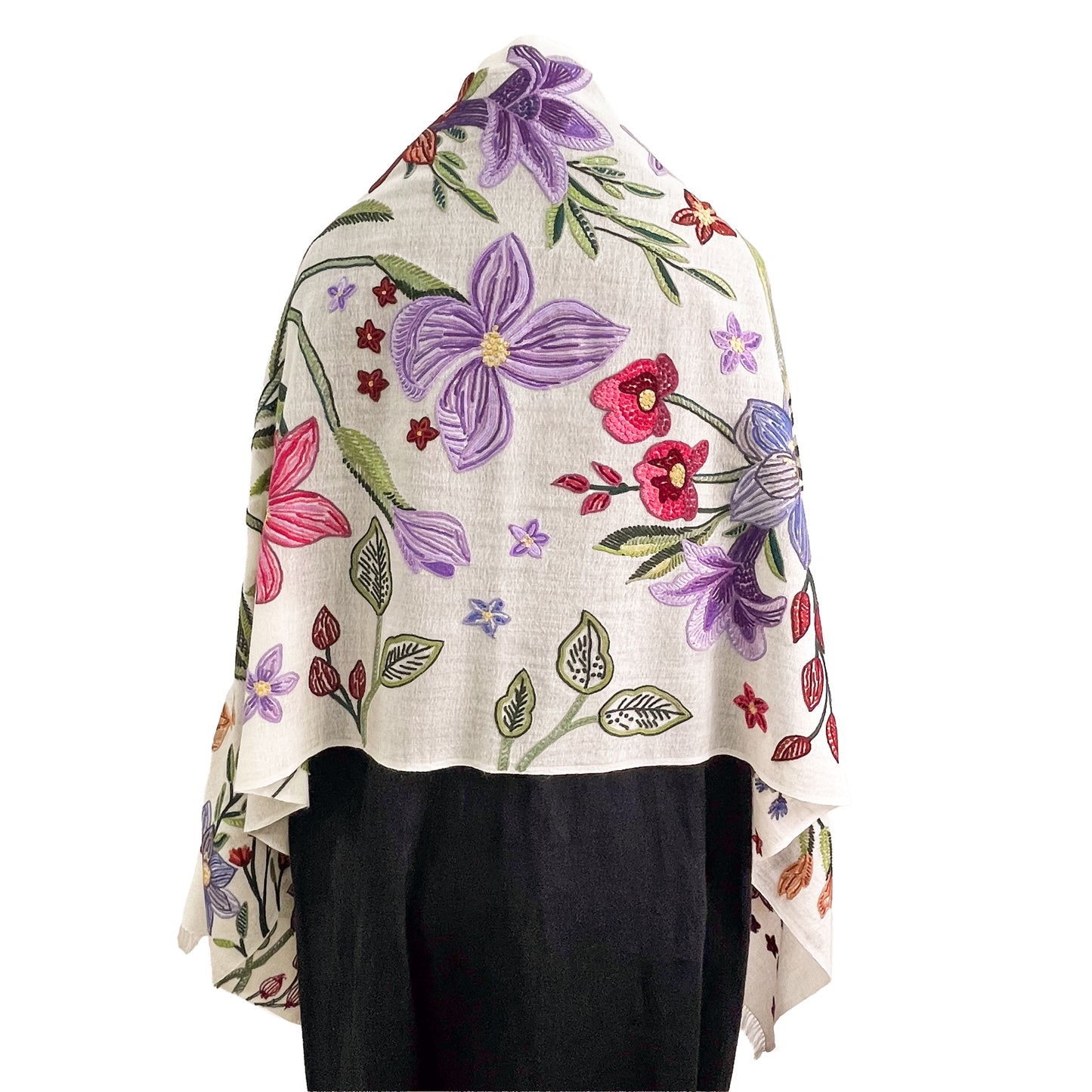 Flower Celebration Wool Ally Hand Embroidered Stole (White/Multi)
