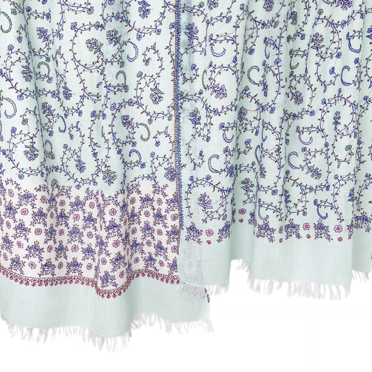 【期間限定5/24まで】ウール&シルク ニードル手刺繍ストール (ライトグリーン)【銀座店リニューアル記念スペシャル価格】