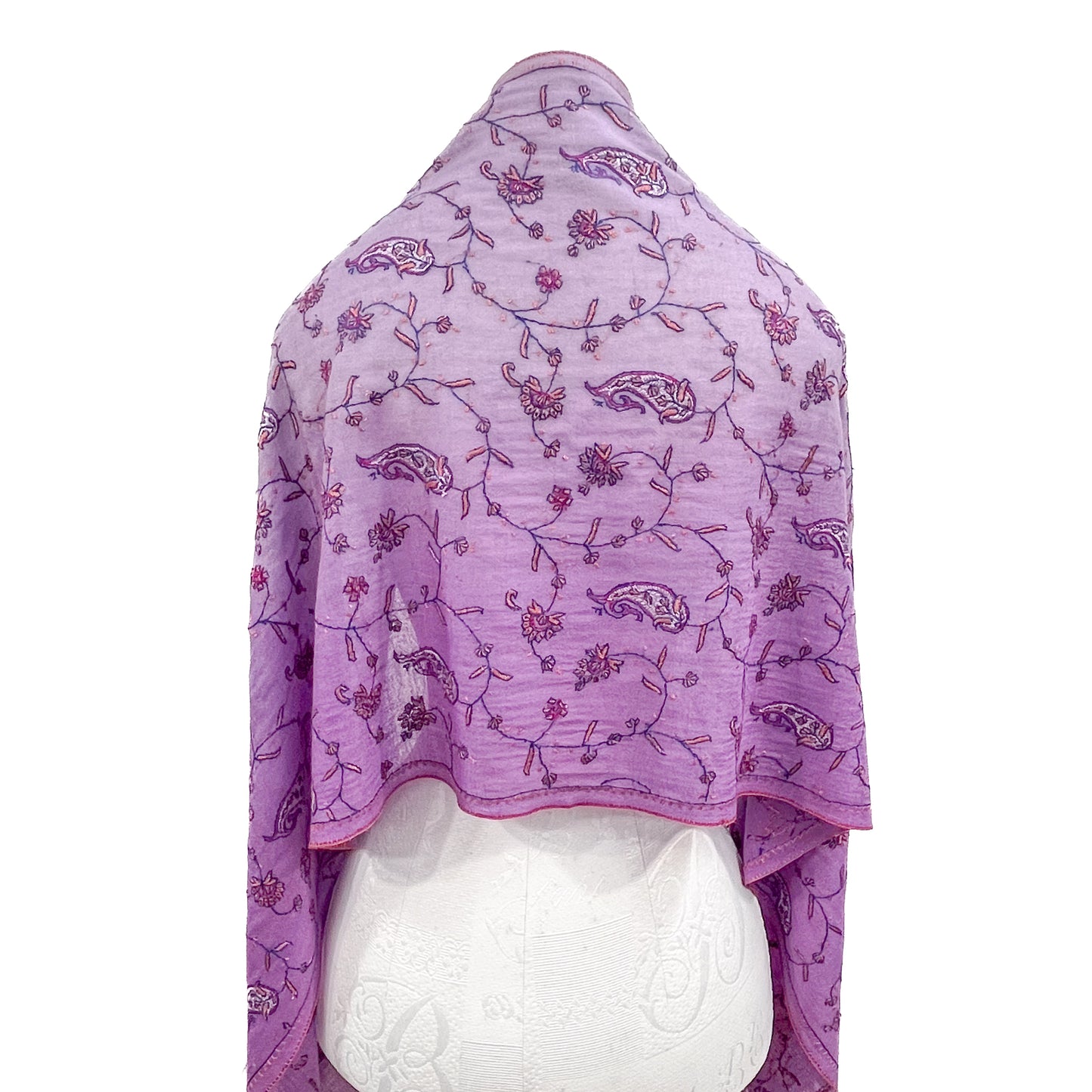 Wool &amp; Silk Needle Embroidered Stole (Light Purple)