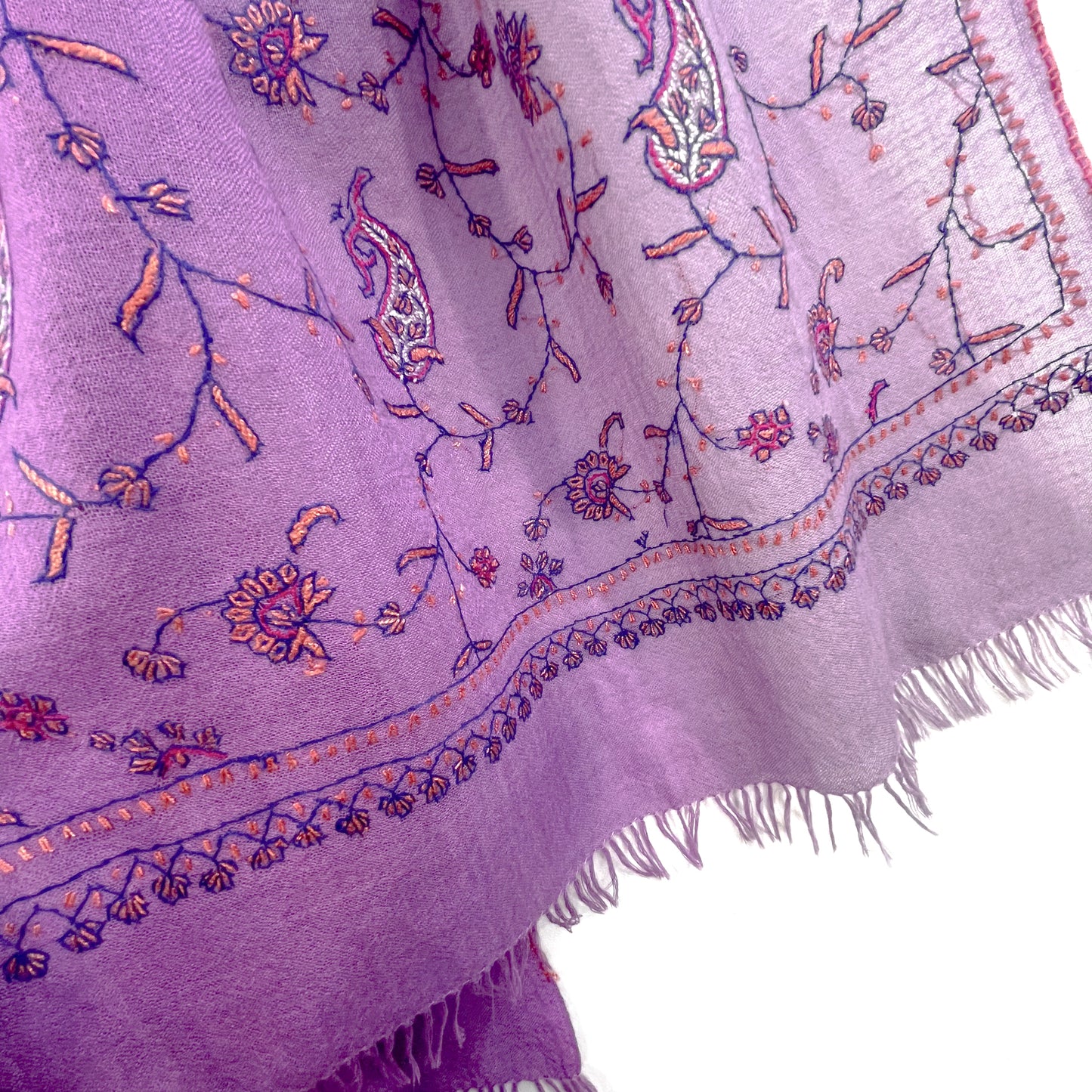 Wool &amp; Silk Needle Embroidered Stole (Light Purple)