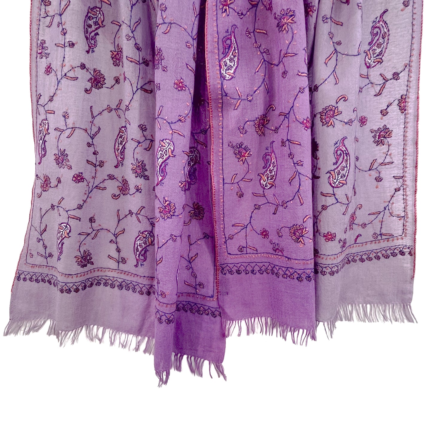 Wool &amp; Silk Needle Embroidered Stole (Light Purple)