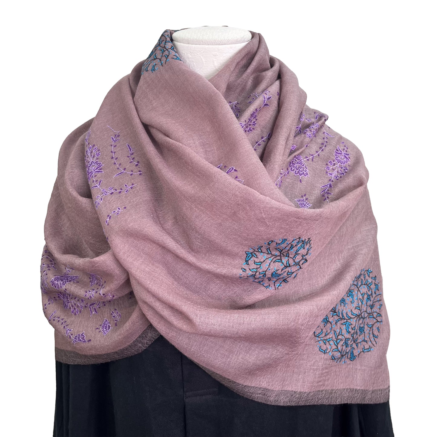 Wool &amp; Silk Needle Embroidered Stole (Green)