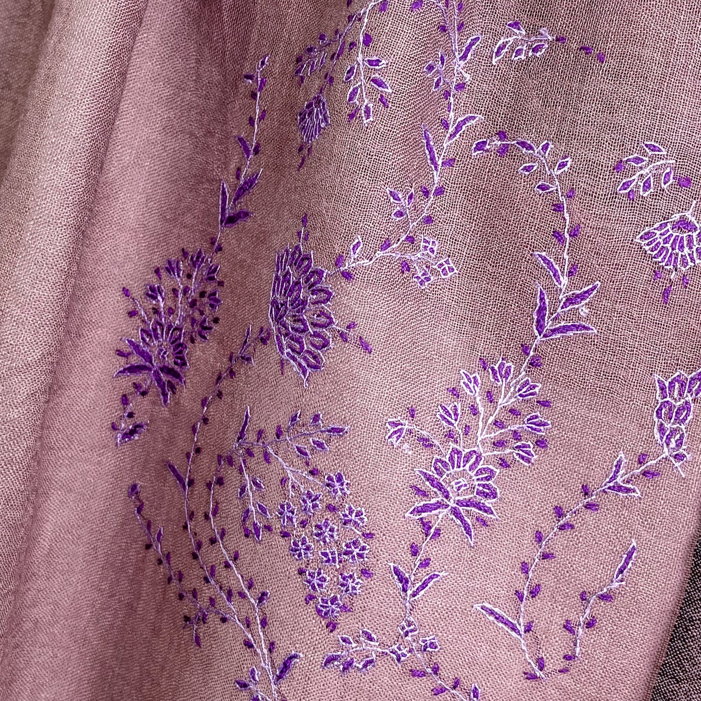 Wool &amp; Silk Needle Embroidered Stole (Green)