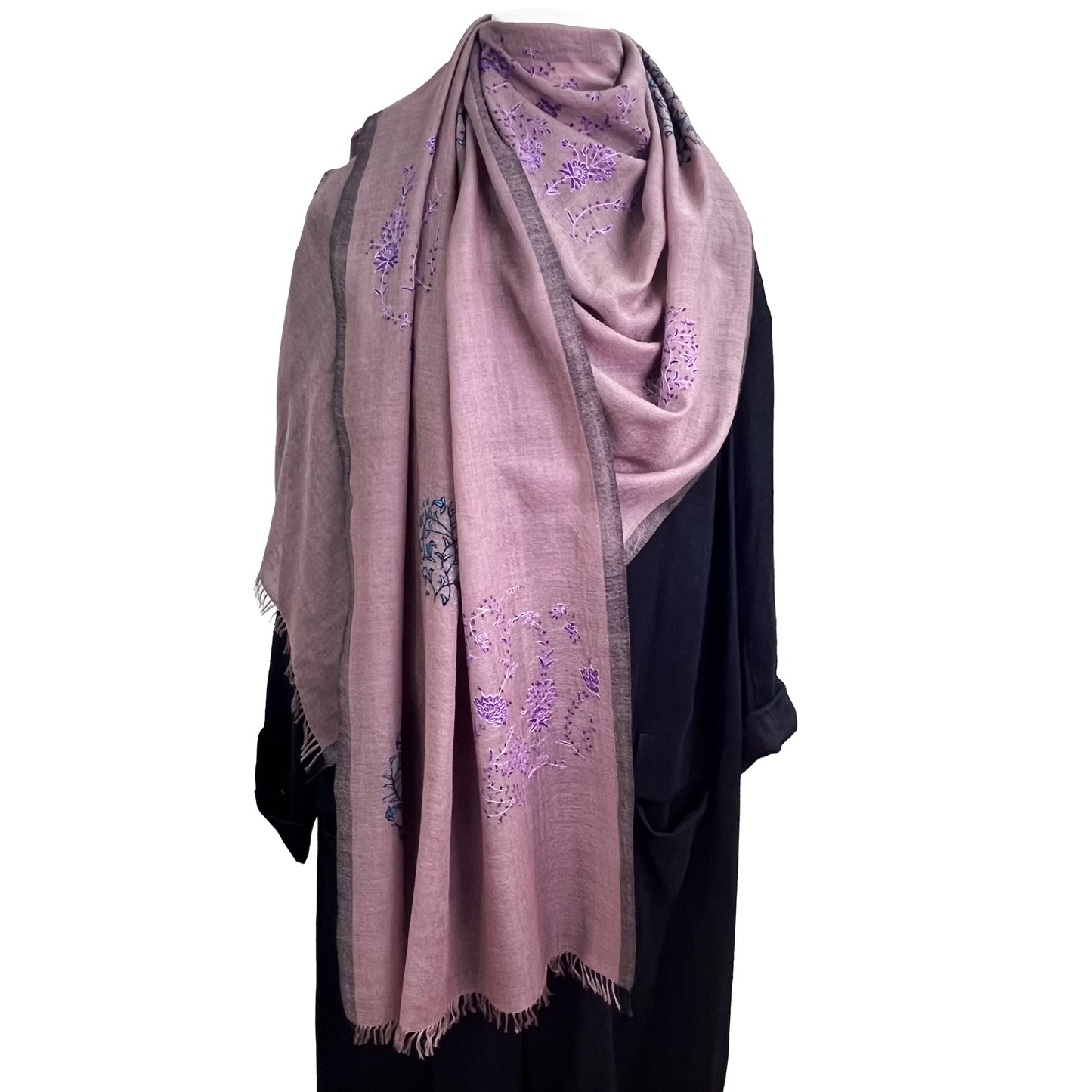 Wool &amp; Silk Needle Embroidered Stole (Green)