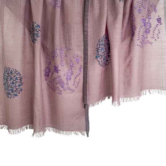 Wool &amp; Silk Needle Embroidered Stole (Green)