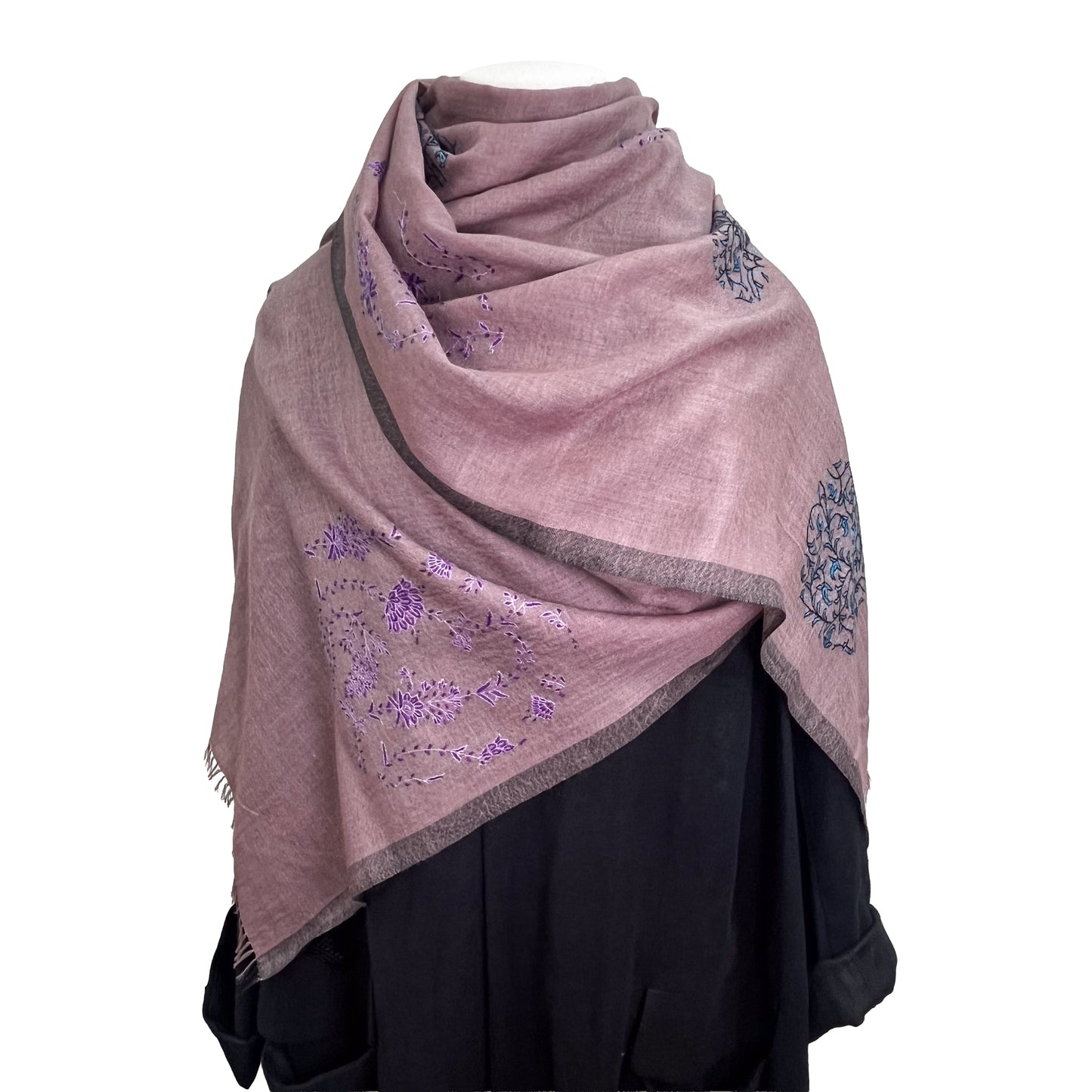 Wool &amp; Silk Needle Embroidered Stole (Green)