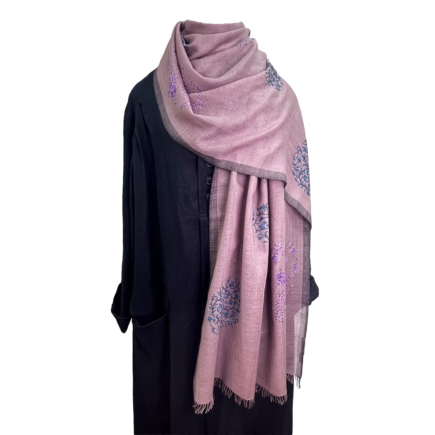 Wool &amp; Silk Needle Embroidered Stole (Green)