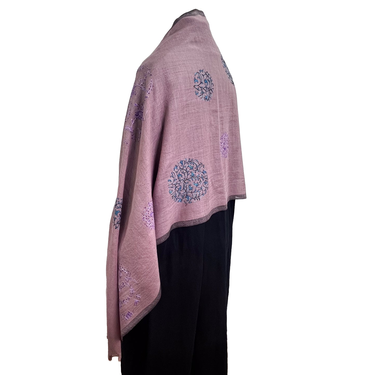 Wool &amp; Silk Needle Embroidered Stole (Green)