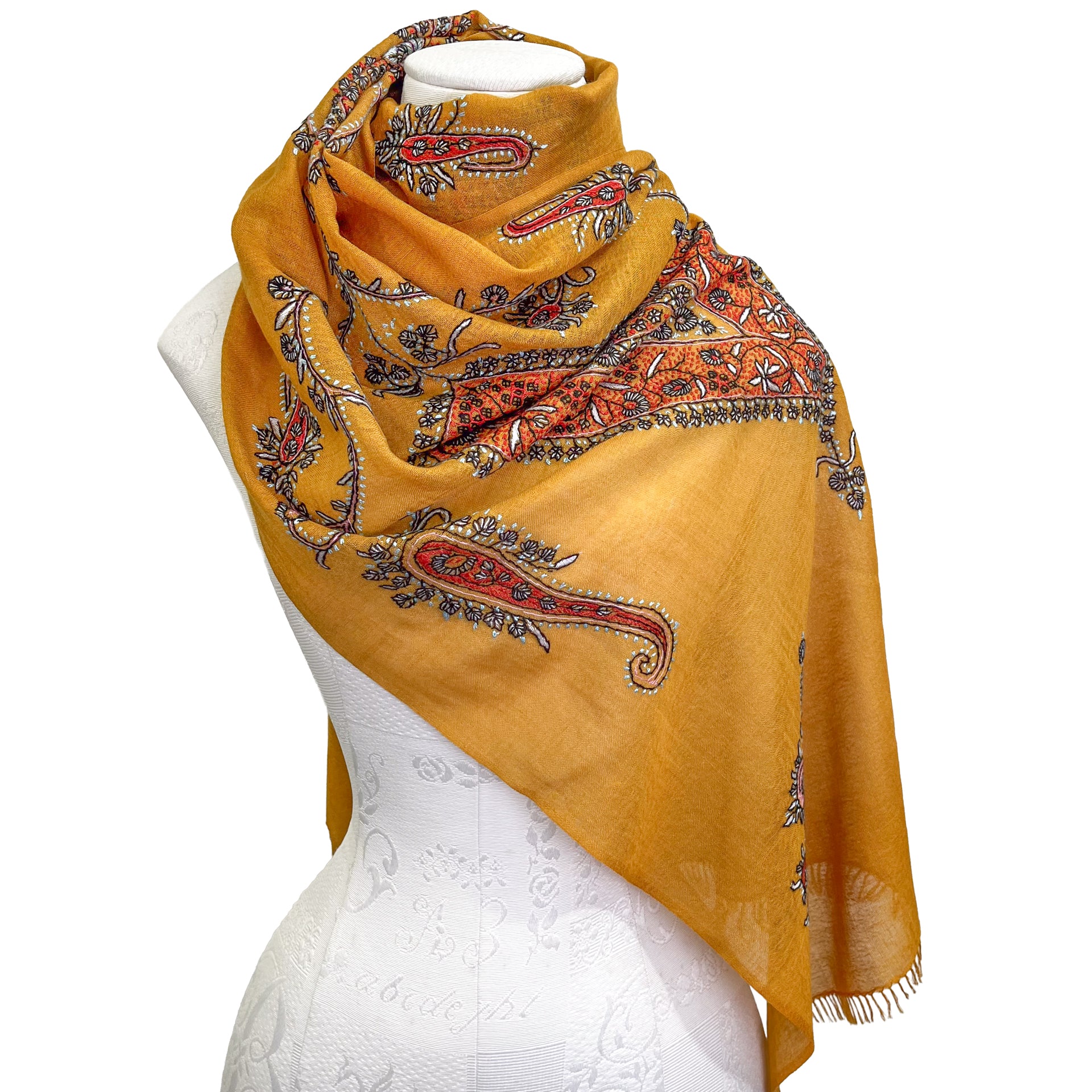 ELEGANT NEEDLE 薄手ウール&シルク ニードル手刺繍ストール