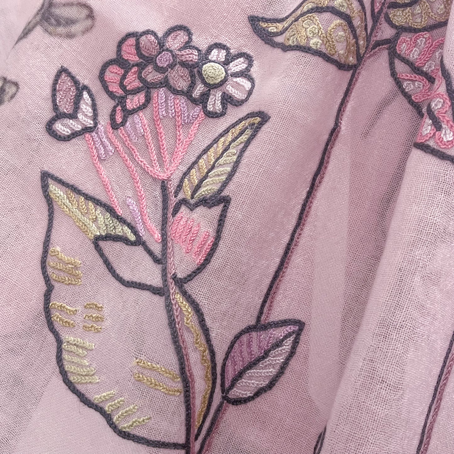 Wool &amp; Silk Ali Hand Embroidered Stole (Yellow)