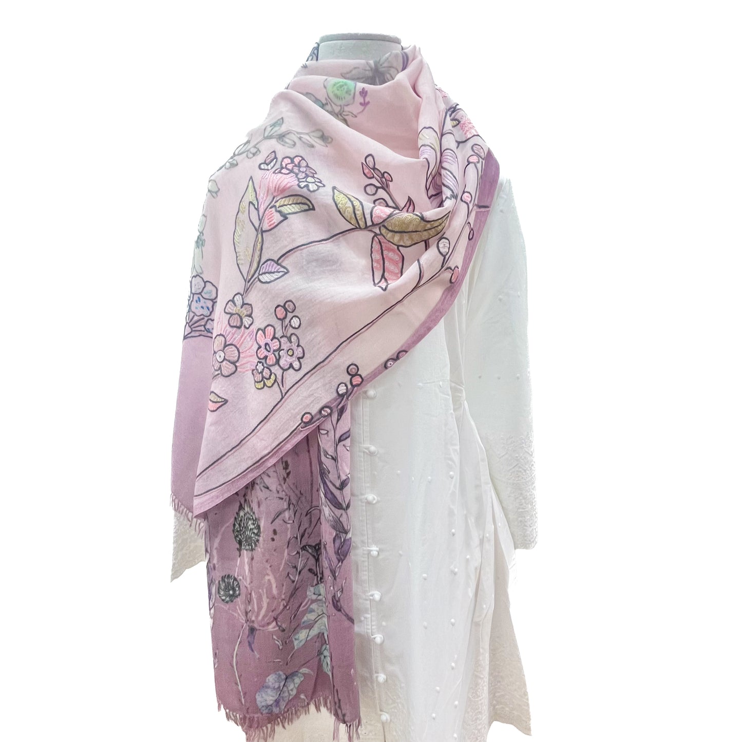 Wool &amp; Silk Ali Hand Embroidered Stole (Yellow)