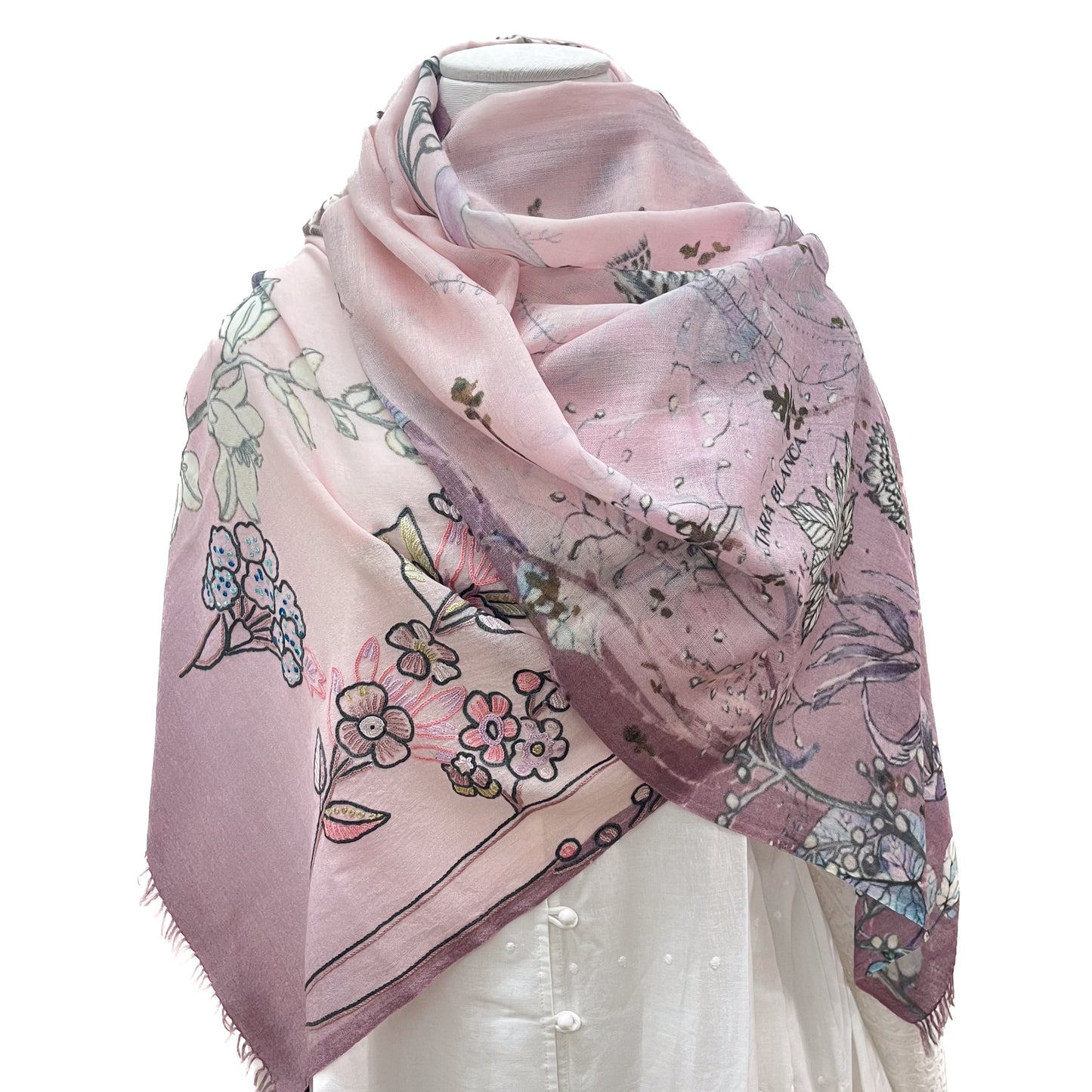Wool &amp; Silk Ali Hand Embroidered Stole (Yellow)