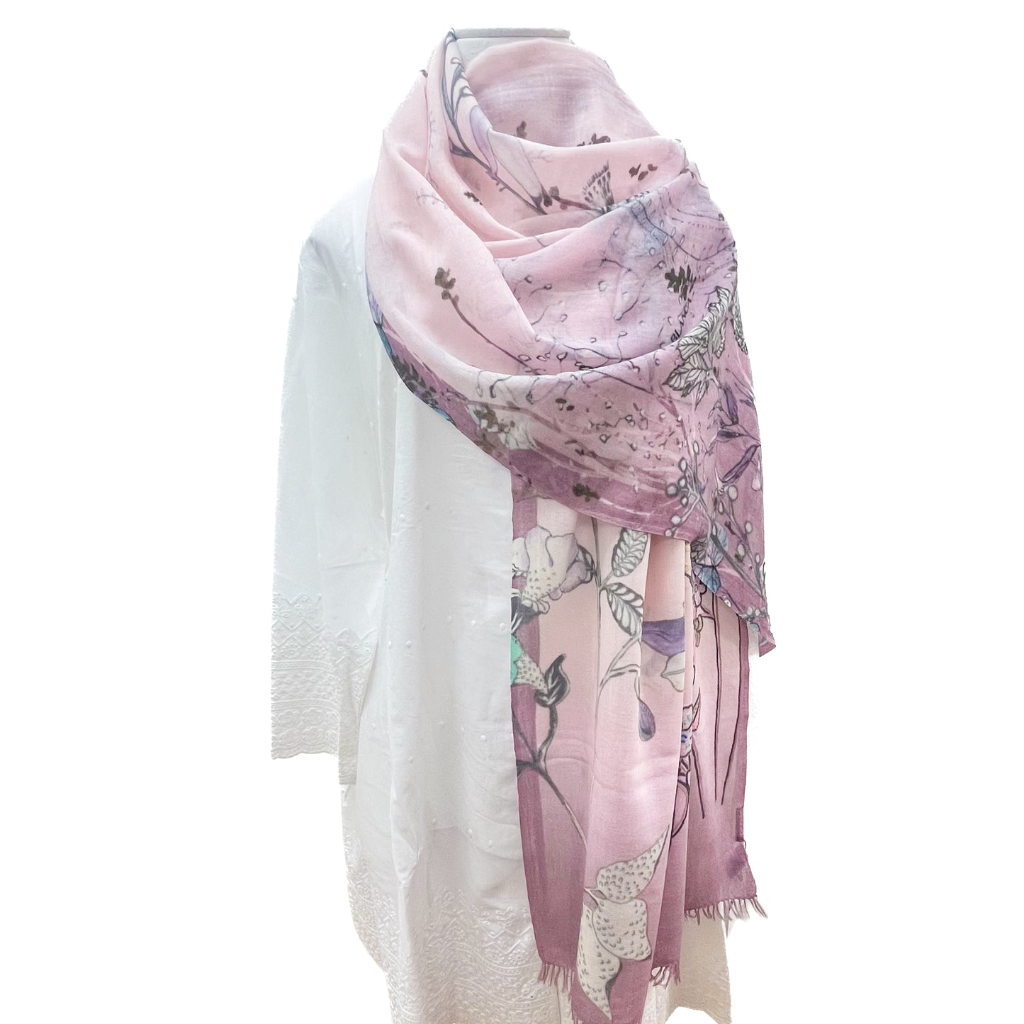 Wool &amp; Silk Ali Hand Embroidered Stole (Yellow)