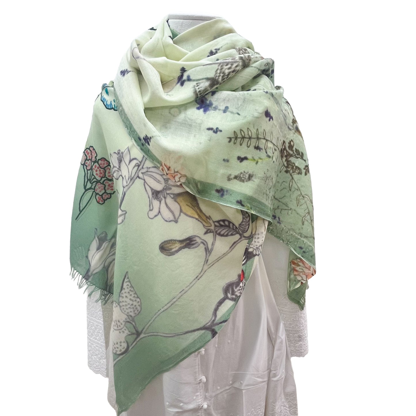 Wool &amp; Silk Ali Hand Embroidered Stole (Yellow)