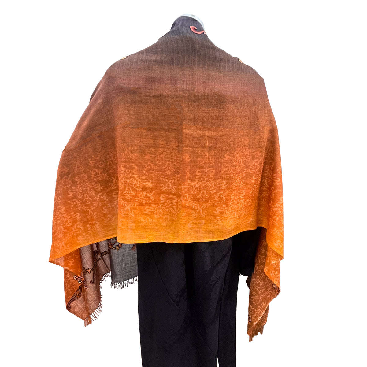 Lightweight Wool & silk printed &Ari hand embroidered stole (orange) S-WTPA4000_0171