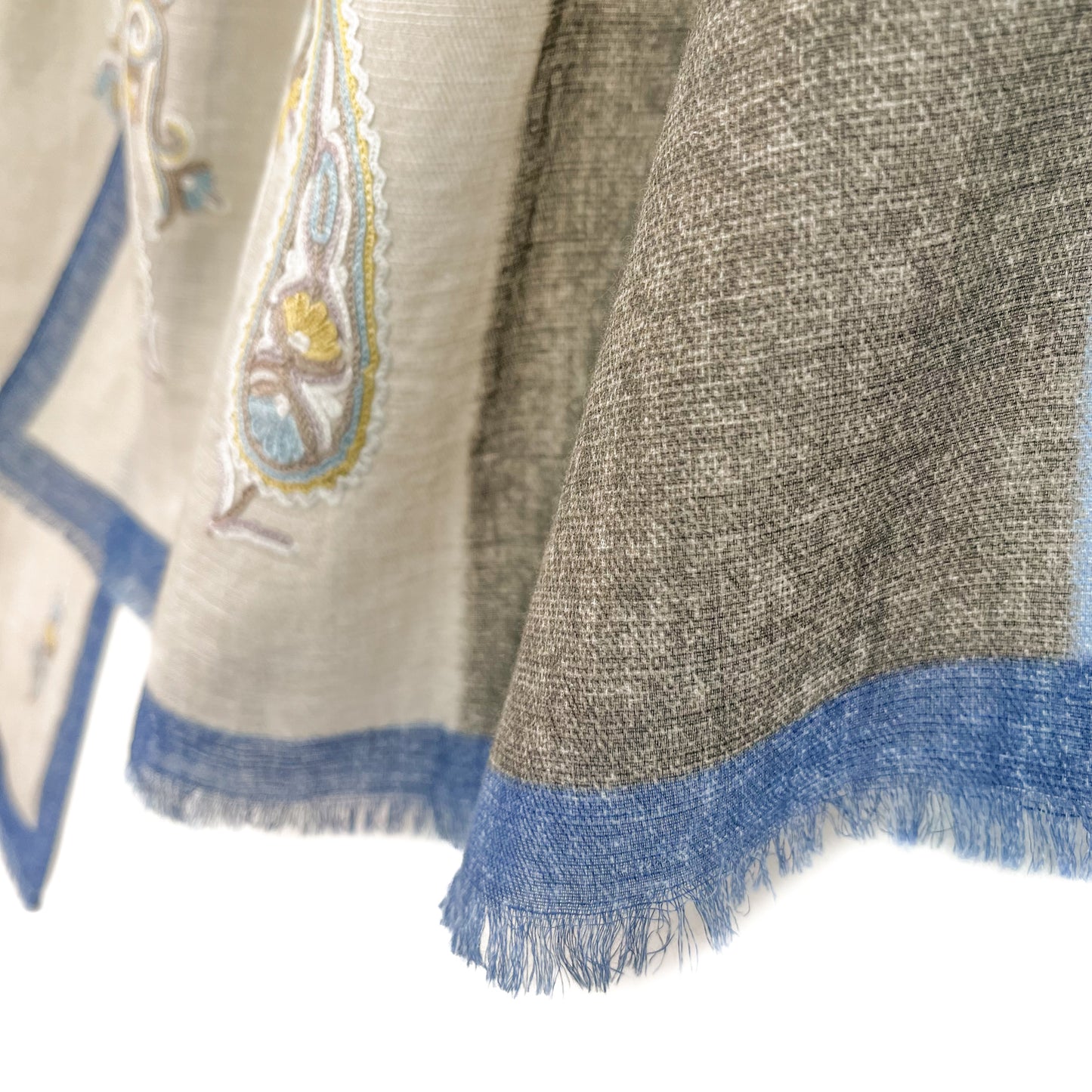 New Geometric Cotton Linen Ally Hand Embroidered Stole (Brown/Blue)