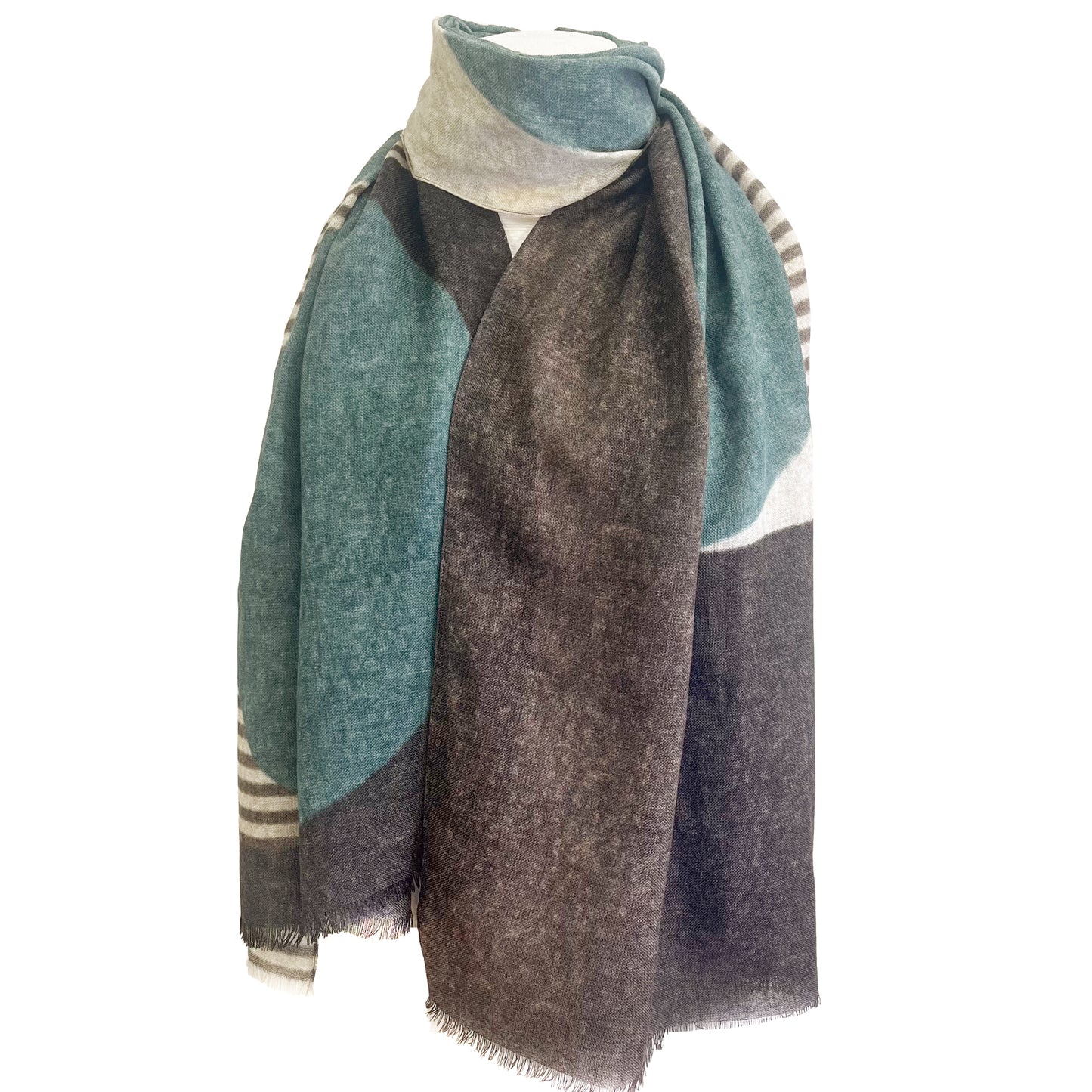 イタリア製ウールプリントストール(グリーン)