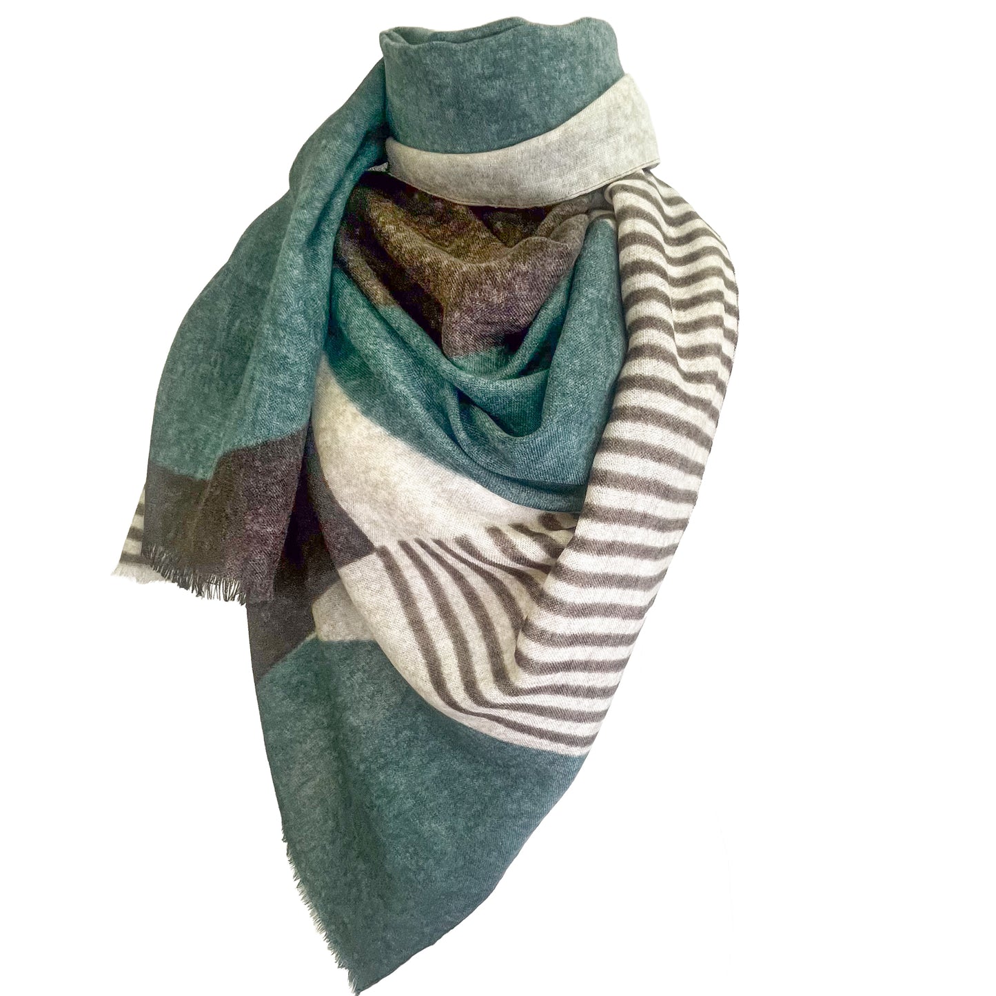 イタリア製ウールプリントストール(グリーン)