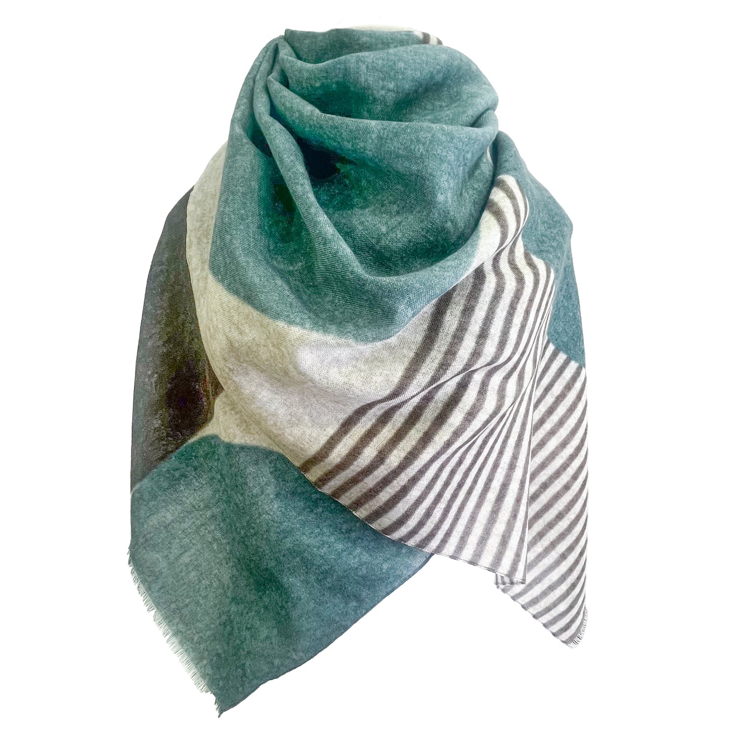 イタリア製ウールプリントストール(グリーン)